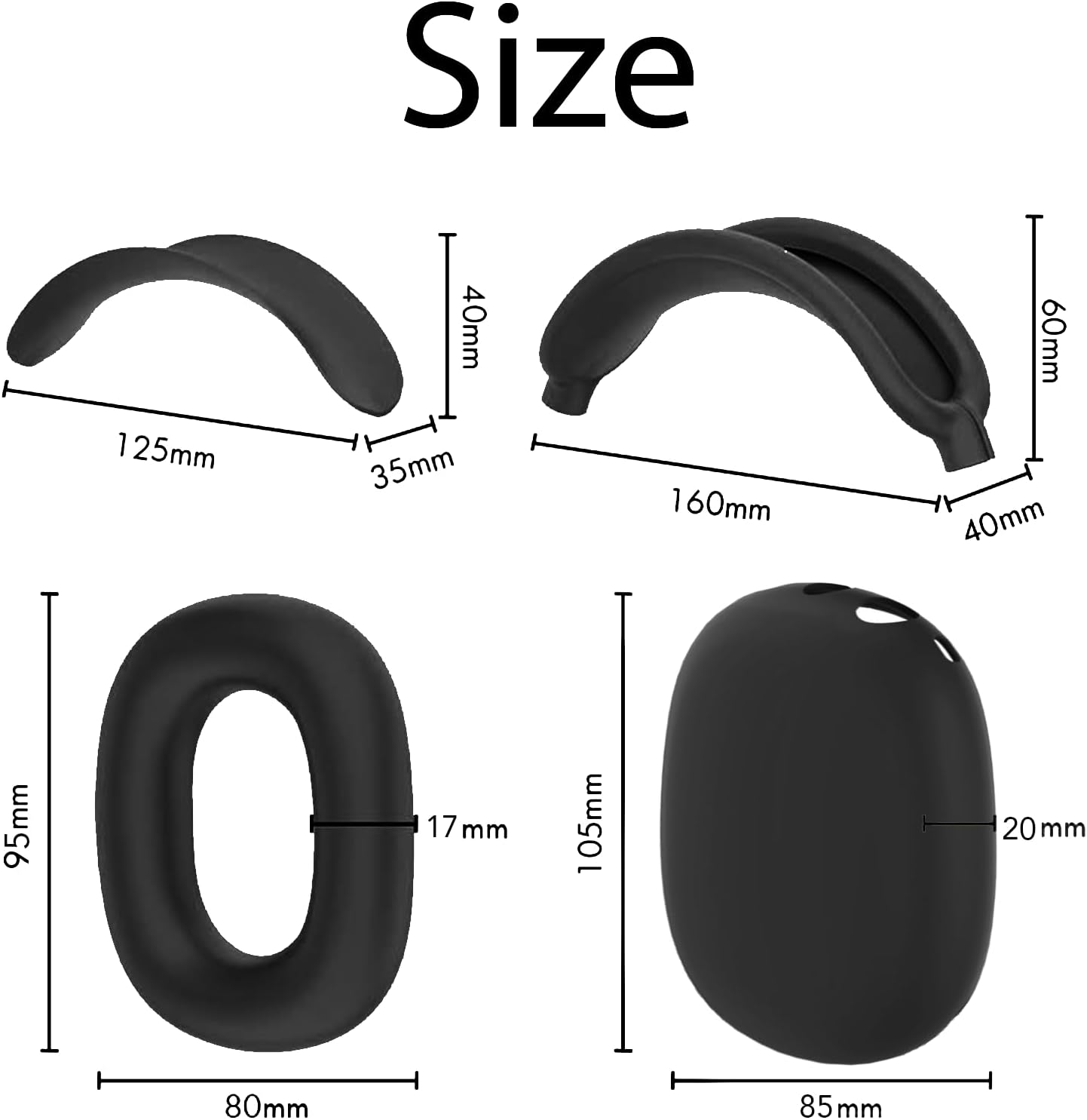 USTIYA Case for Airpods MAX 2023/2024 Case Silicone Protective Silicone Cover with Keychain (Black)