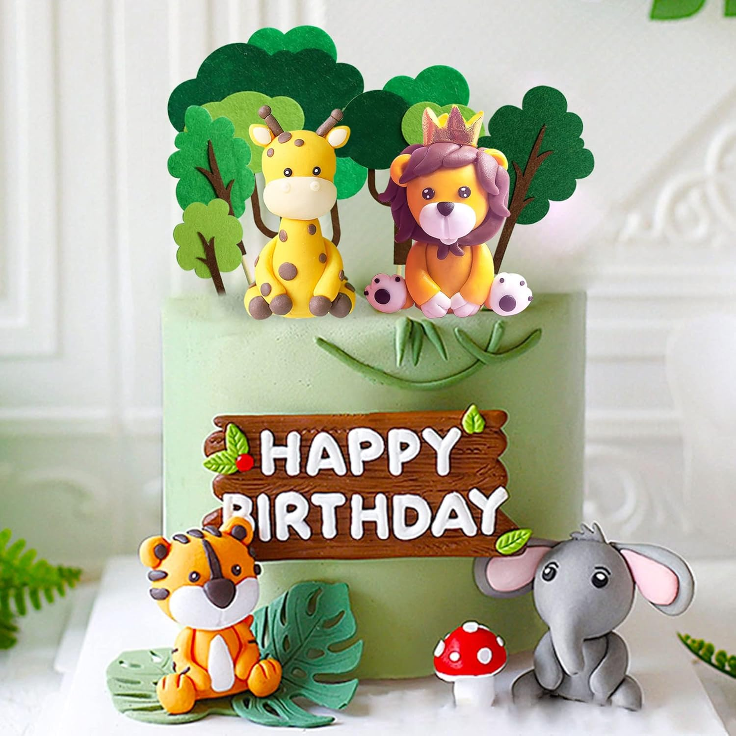 Jevenis Jungle Animals Cake Decorations Wild One Cake Decoration Safari Cake Decoration Giraffe Elephant Lion Tiger Cake Jungle Animals Birthday Party Party Decorations image number 5