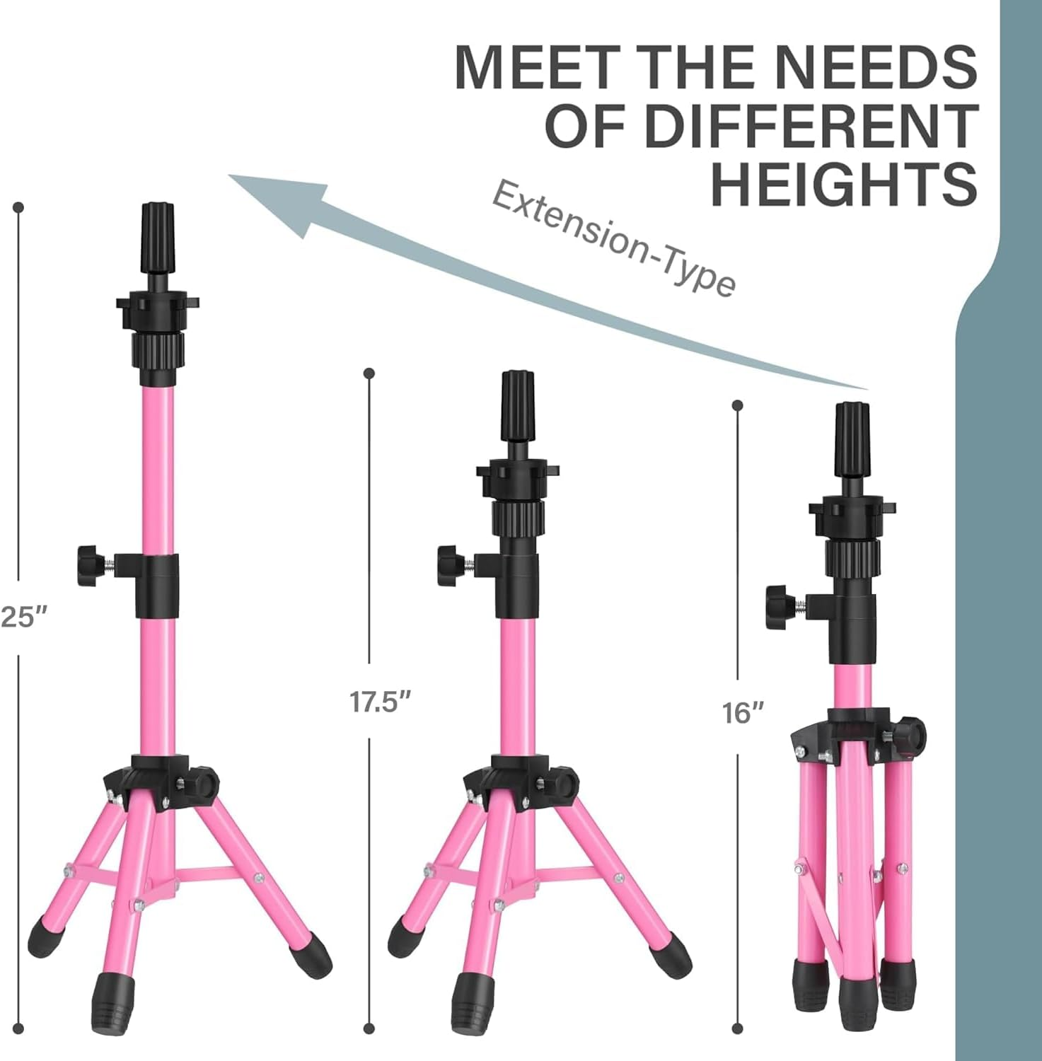 25 Inch Mannequin Head Stand Tripod for Mannequin Head Wig Stand Tripod Wig Head Stand for Training Heads and Canvas Block Head (Mannequin Head Not Included,Pink) image number 5