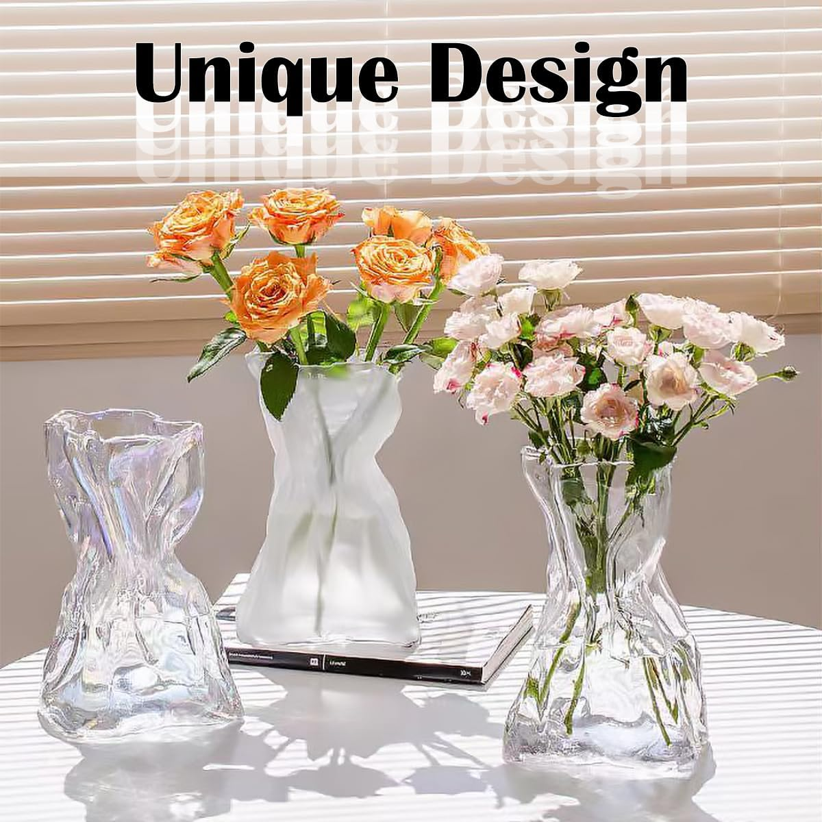 6 Inch Small Glass Flower Vase, Irregular Clear Flower Vases for Centerpiece Table Indoor Desk Decor, Modern Art Decorative Vase for Home Office Wedding Bookshelf Housewarming Gift