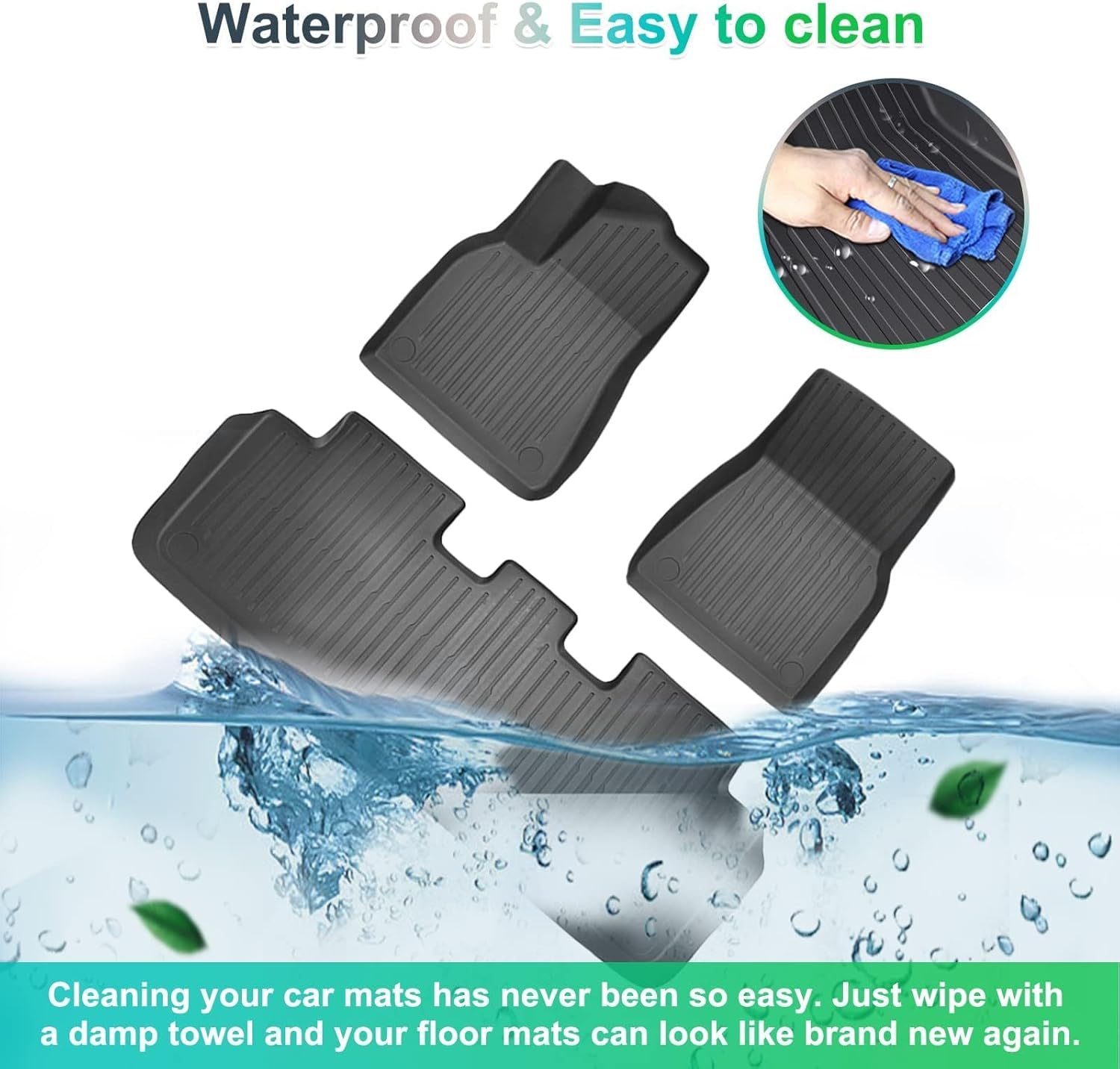 VINBY Floor Mats for Model Y 2020-2024 Custom Fit All Weather TPE Automotive Interior Cargo Liners Trunk Accessories (5-Seat) 6 Pcs Set image number 5