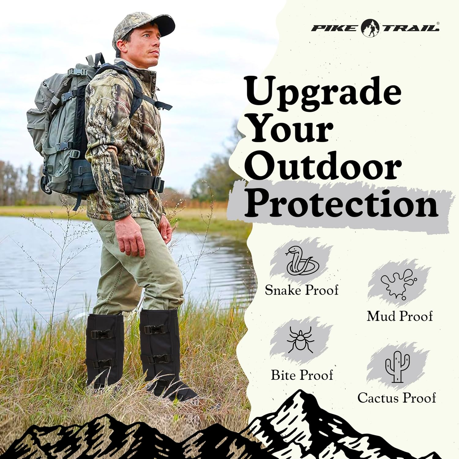 Pike Trail Snake Leg Gaiters: High Performance Protection for Hikers and Hunters - Waterproof, Bite Protective, Durable, Anti-Snake, Lower Leg Outdoor Gear - Coyote Tan image number 4