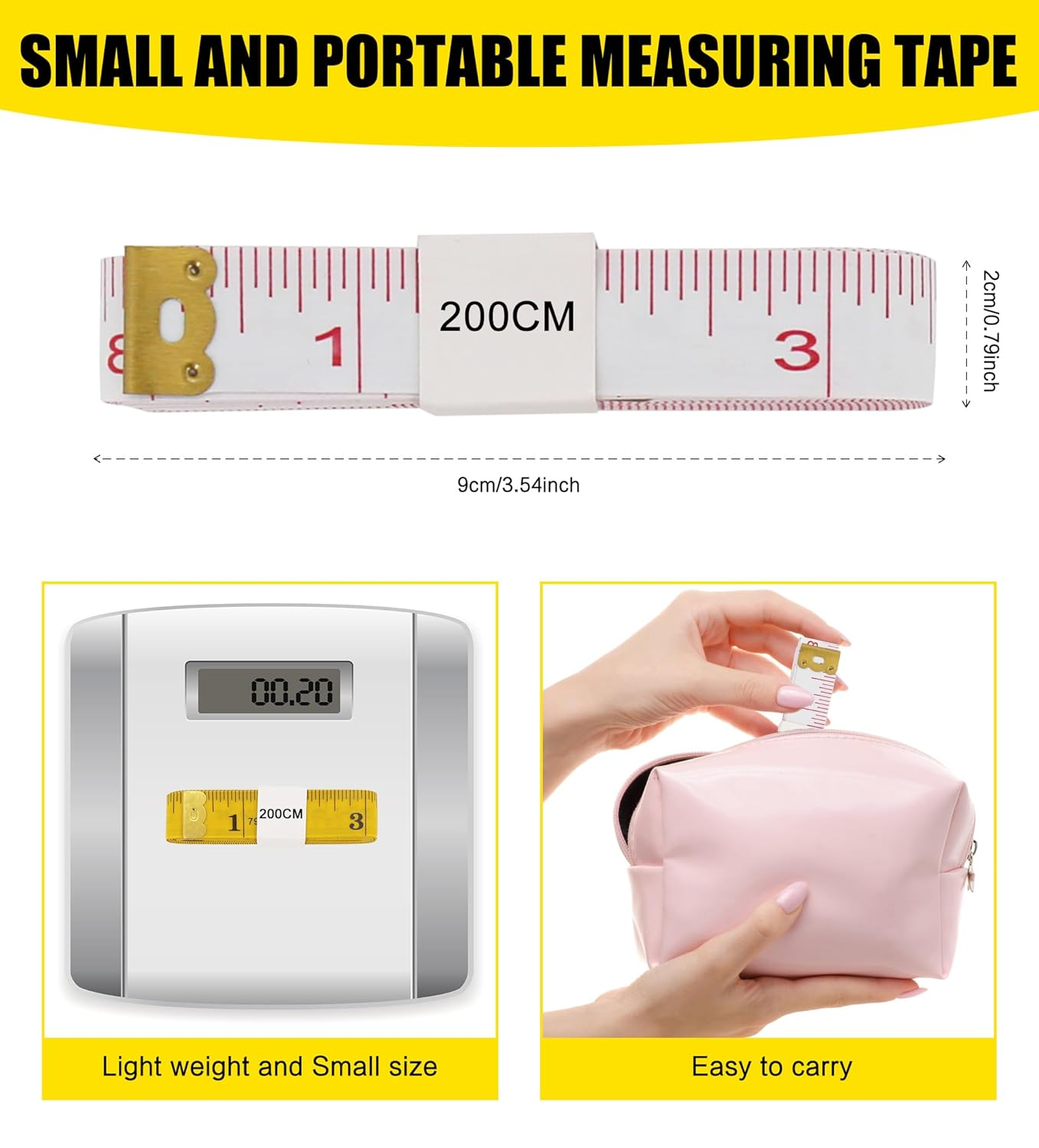 YBVABE 200Cm Measuring Tape for Body, 2PCS Double Scale 80In Soft Tape Measure Body Sewing Flexible for Weight Loss Medical Body Measurement Sewing Tailor Craft Vinyl, Has Inches Scale on Reverse Side image number 3