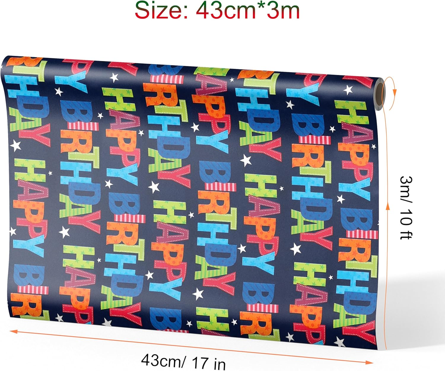 RINGSUN Birthday Wrapping Paper Roll, 43X300Cm Happy Birthday Gift Wrapping Paper, Premium Birthday Gift Wrapping Paper Roll - Ideal for Boys & Girls Presents image number 1