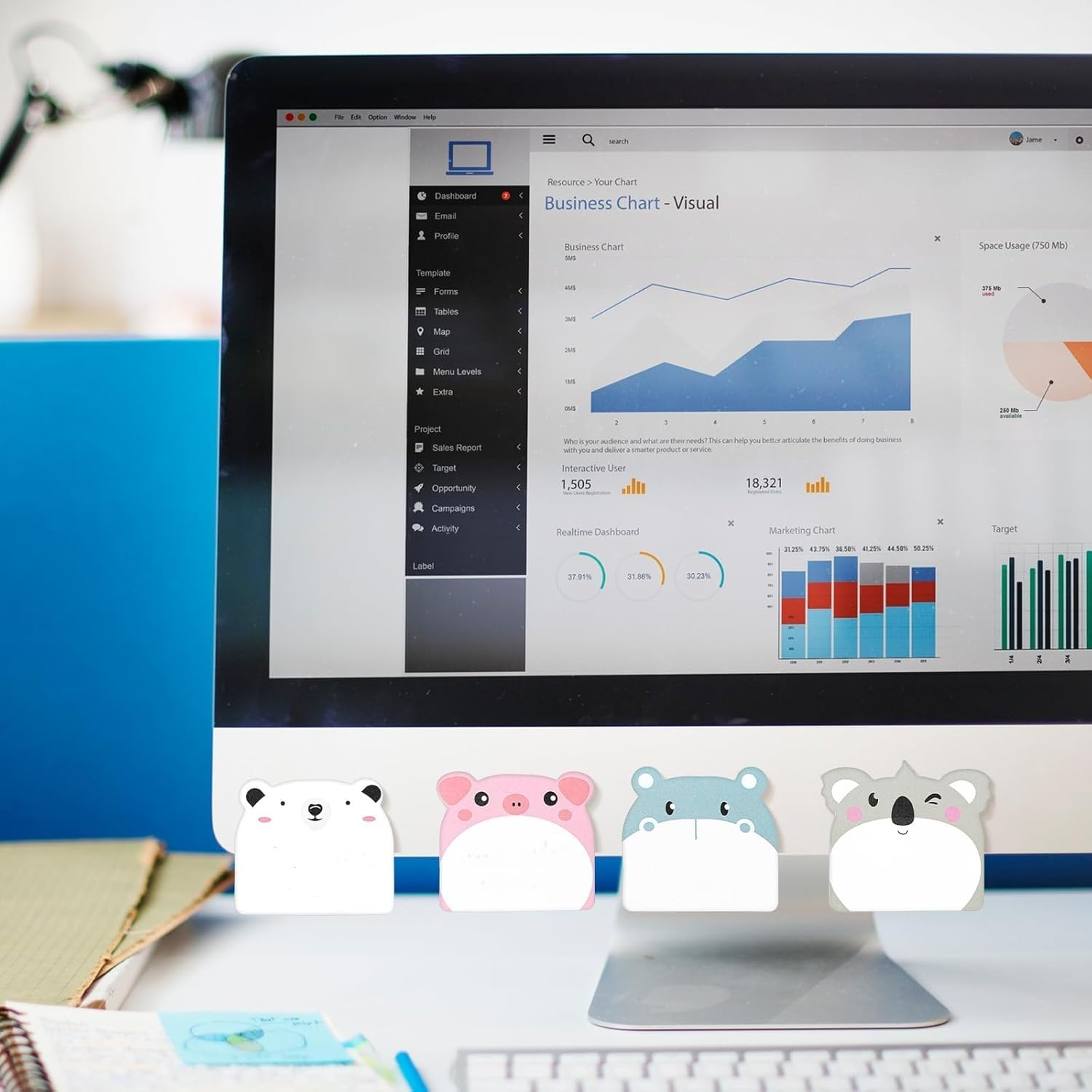 Sticky Notes Cartoon Animal,24 Pads 720 Sheets Kawaii Cartoon Sticky Notes, Notebook Funny Novelty Annotation Tabs for Student Kids Gifts Home Office School image number 1