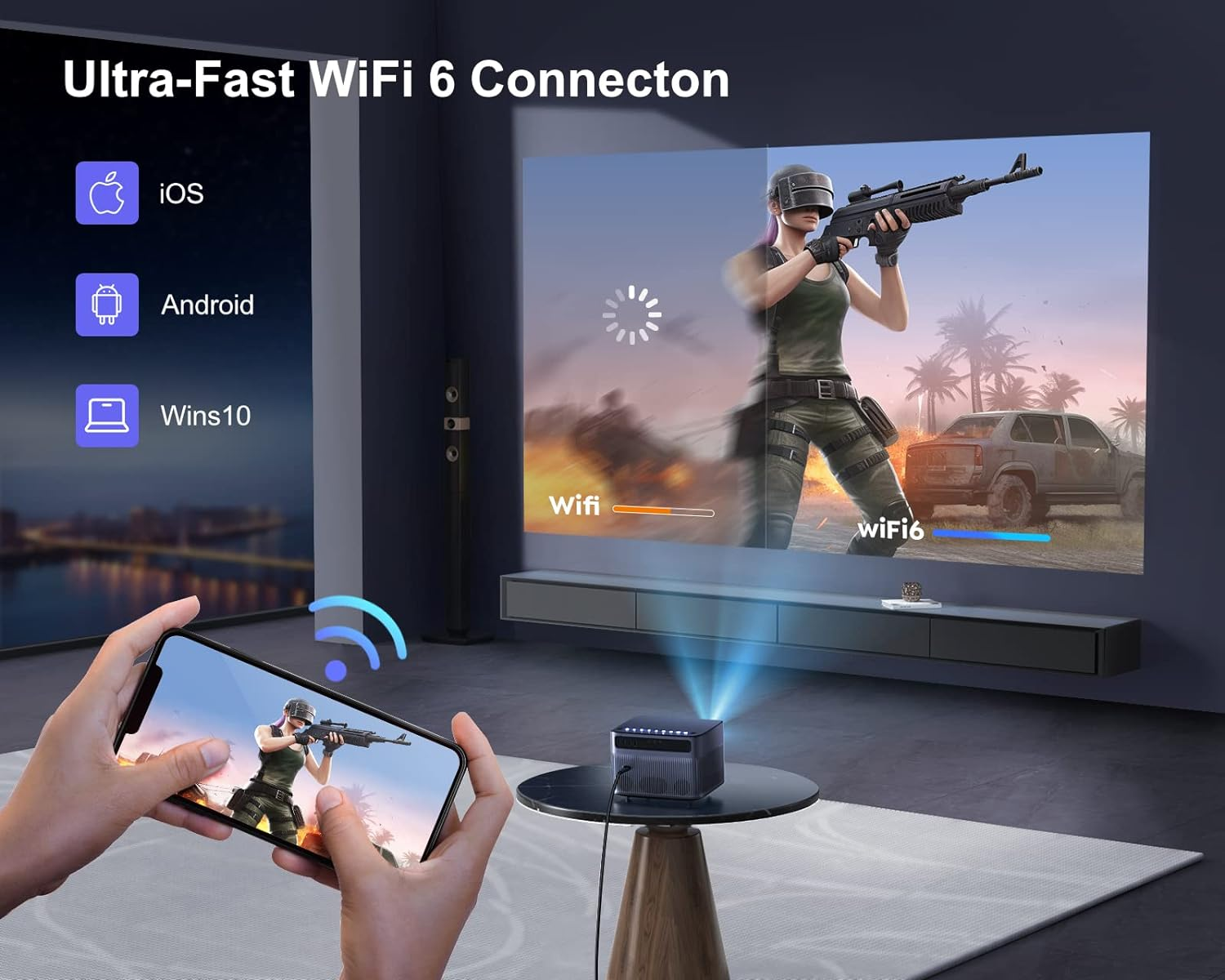 Projector【Auto Focus & Keystone】 Projector 4K 30000 Lumen Wifi6 Bluetooth Full HD 1080P Projectors Home Theater/Outdoor,50% Zoom 300'' Display for Ios/Android/Ps5/Tv Stick/Hdmi/Iphone image number 5