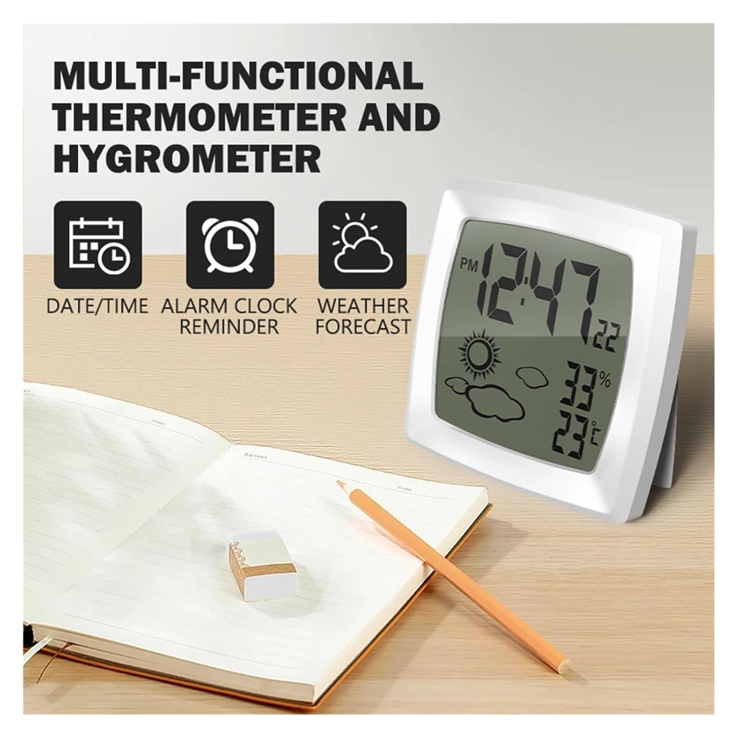 LCD Electronic Digital Thermometer Hygrometer Temperature Humidity Meter Clock Indoor Weather Monitor image number 2