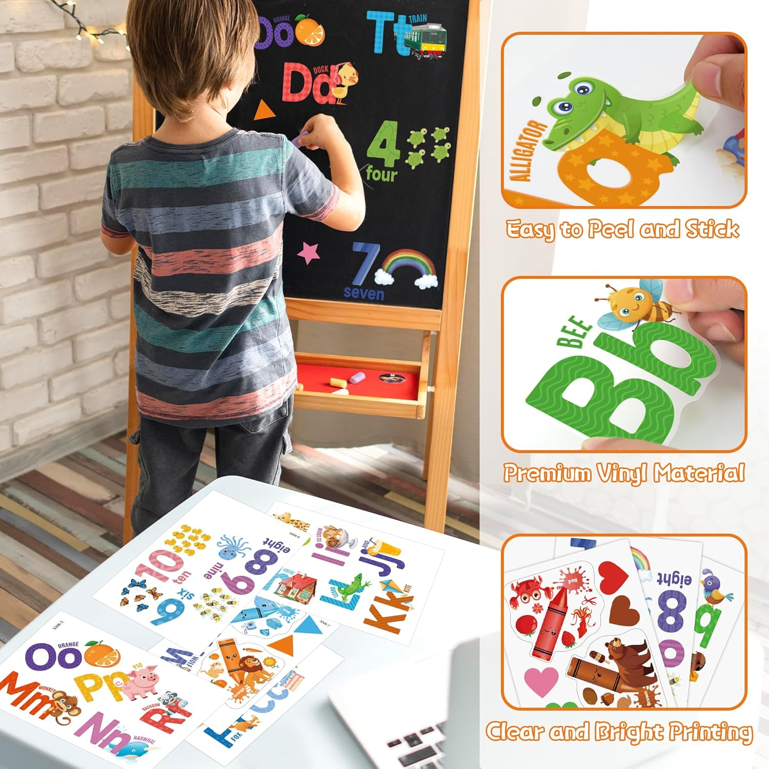 Measyth Alphabet Numbers Wall Decals,Animal ABC Letters Stickers Color Shape Wall Decal for Room Decor,Peel and Stick Removable Stickers for Classroom Bedroom Decoration image number 2