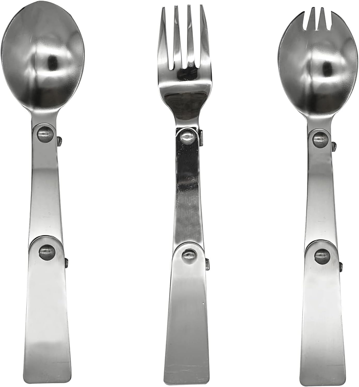 3 Pack Foldable Spoon Fork Salad Spork Set (304) Stainless Steel Portable Camping Flatware Set for Thermos Outdoor Travel Picnic Fishing Boating image number 3
