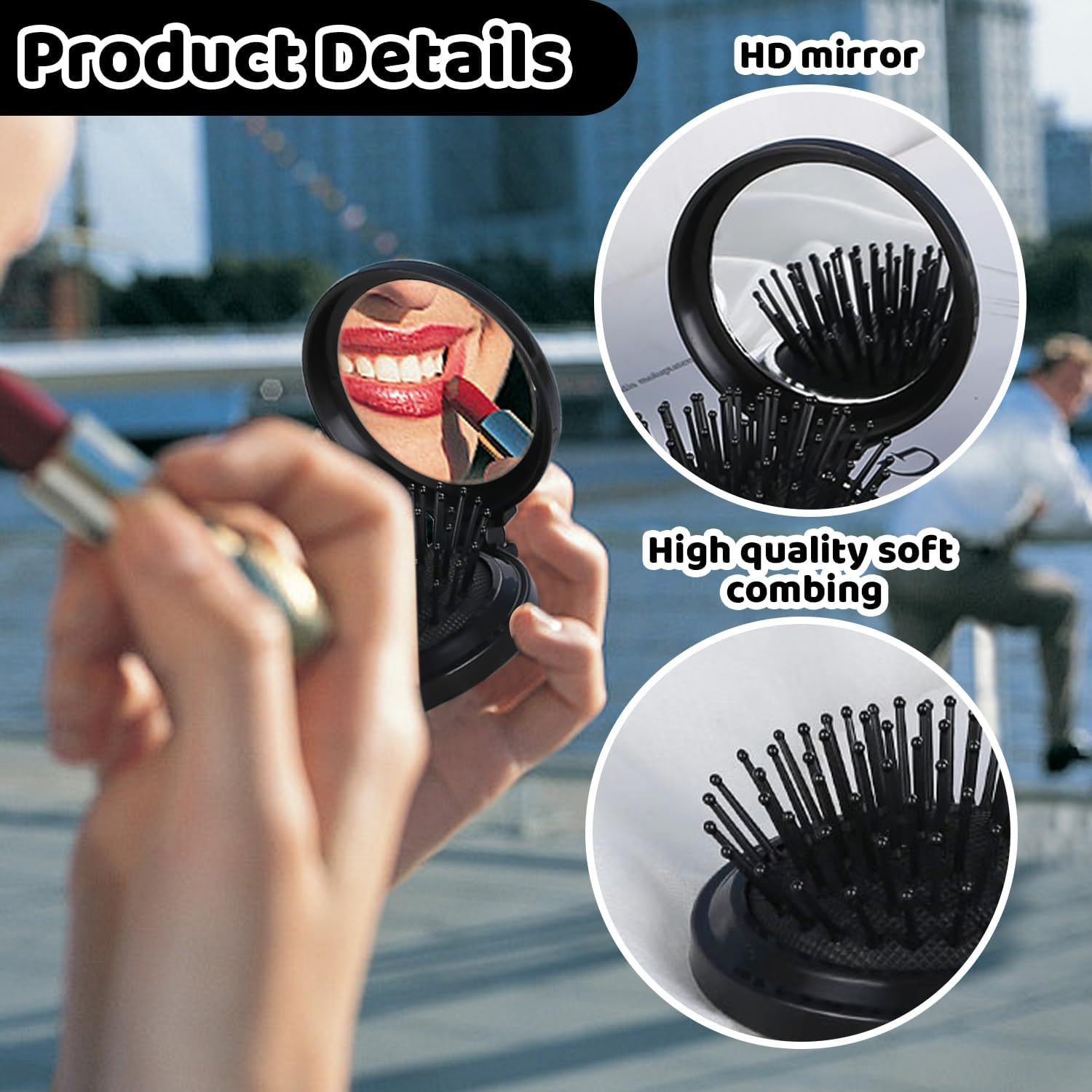 4 Mini Folding Mirror Combs, Portable Comb Mirror, Travel Cosmetic Mirror, Integrated Folding Mirror with Folding Shell. image number 1