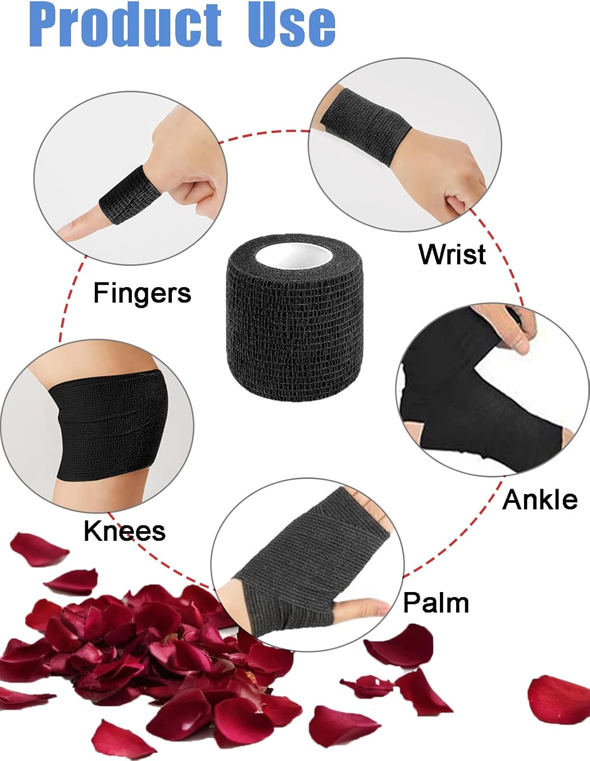 Athletic Tape, 10 Rolls Black Finger Tape, Self Adherent Cohesive Wrap Bandages for Sports, Breathable Wrist Tape,Ideal for Strains, Sprains, and Injury Support