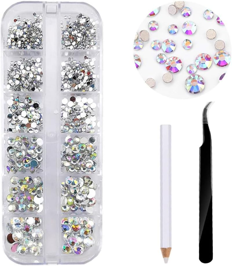 2000 Pieces Flat Back Gems round Crystal,With Tweezers and Rhinestones Picking Pen for Clothes Fabric Shoes Jewelry Making Nail Art image number 5