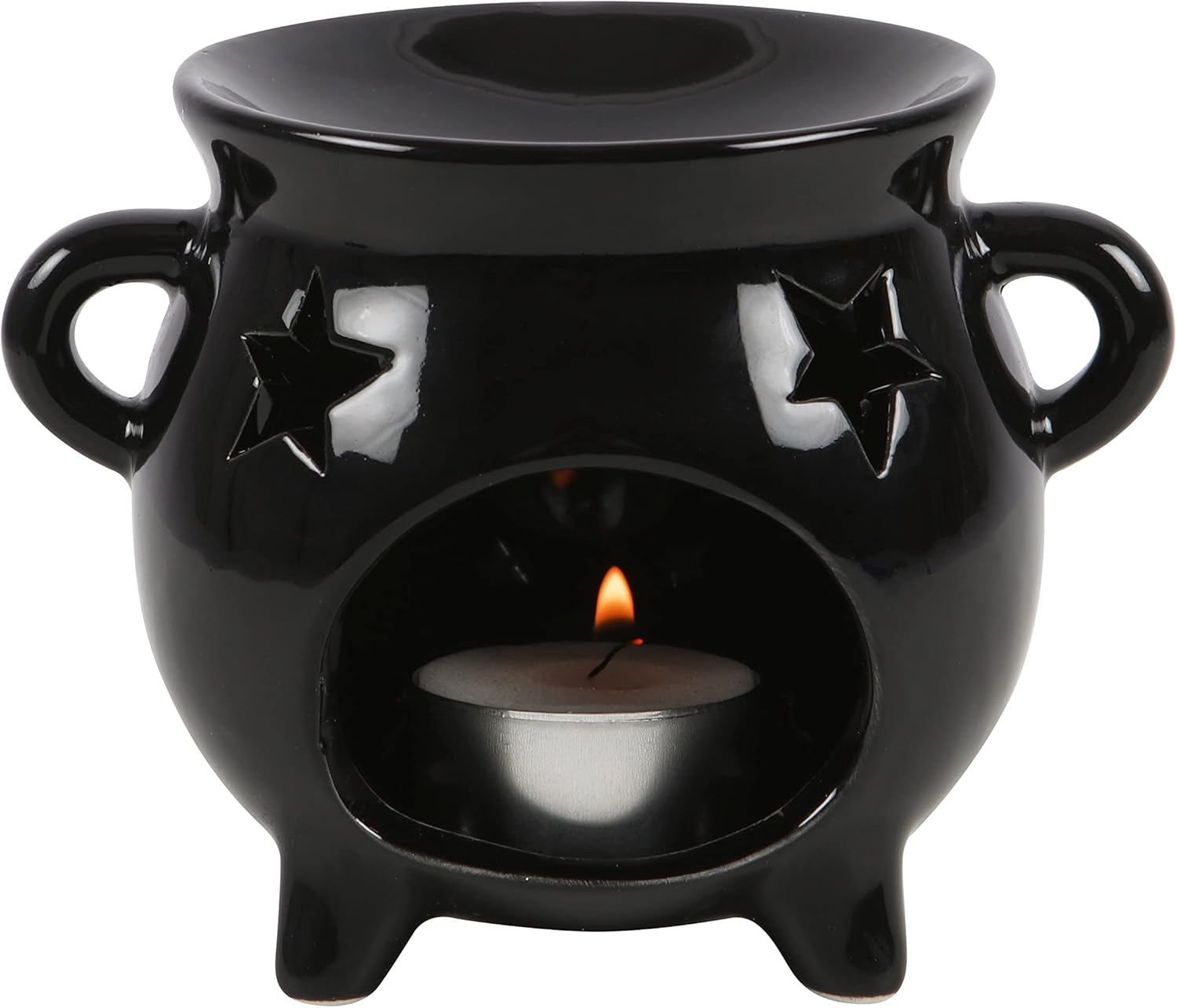 Witches Brew Black Cauldron Oil Burner Wax Burner Tealight Candle Holder with Cut-Out Star Great Gift Idea for Anyone with an Interest in Witchcraft or Wizardry, Halloween