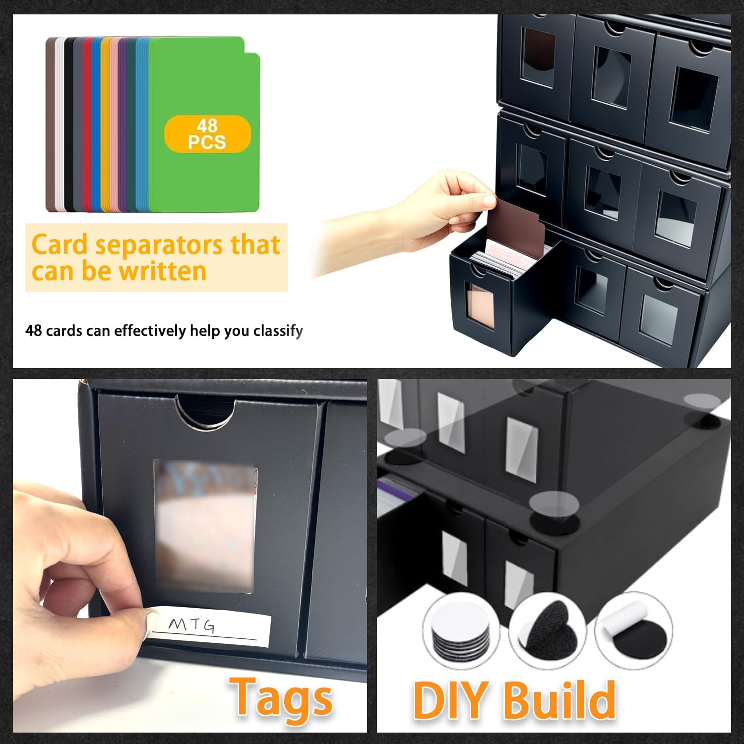 REASROR 12000+ Capacity Trading Card Storage Box for Tcg/Mtg/Sports Cards, with 48 Dividers, Visible Window Design, Labels, Easy to Assemble image number 3
