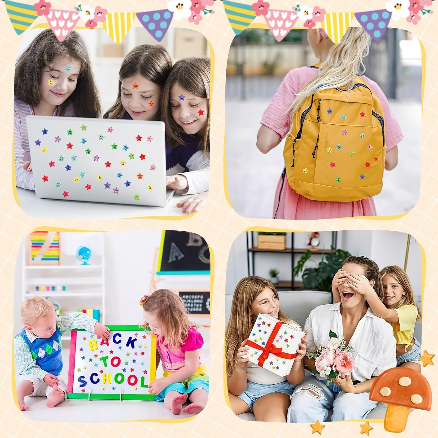 JANYUN 6750Pcs Small Star Stickers,15 Designs Happy Smile Face Stickers for Kids Reward, Glitter Foil Star Stickers Reward Behavior Chart Labels for School Students Teacher Supplies image number 1