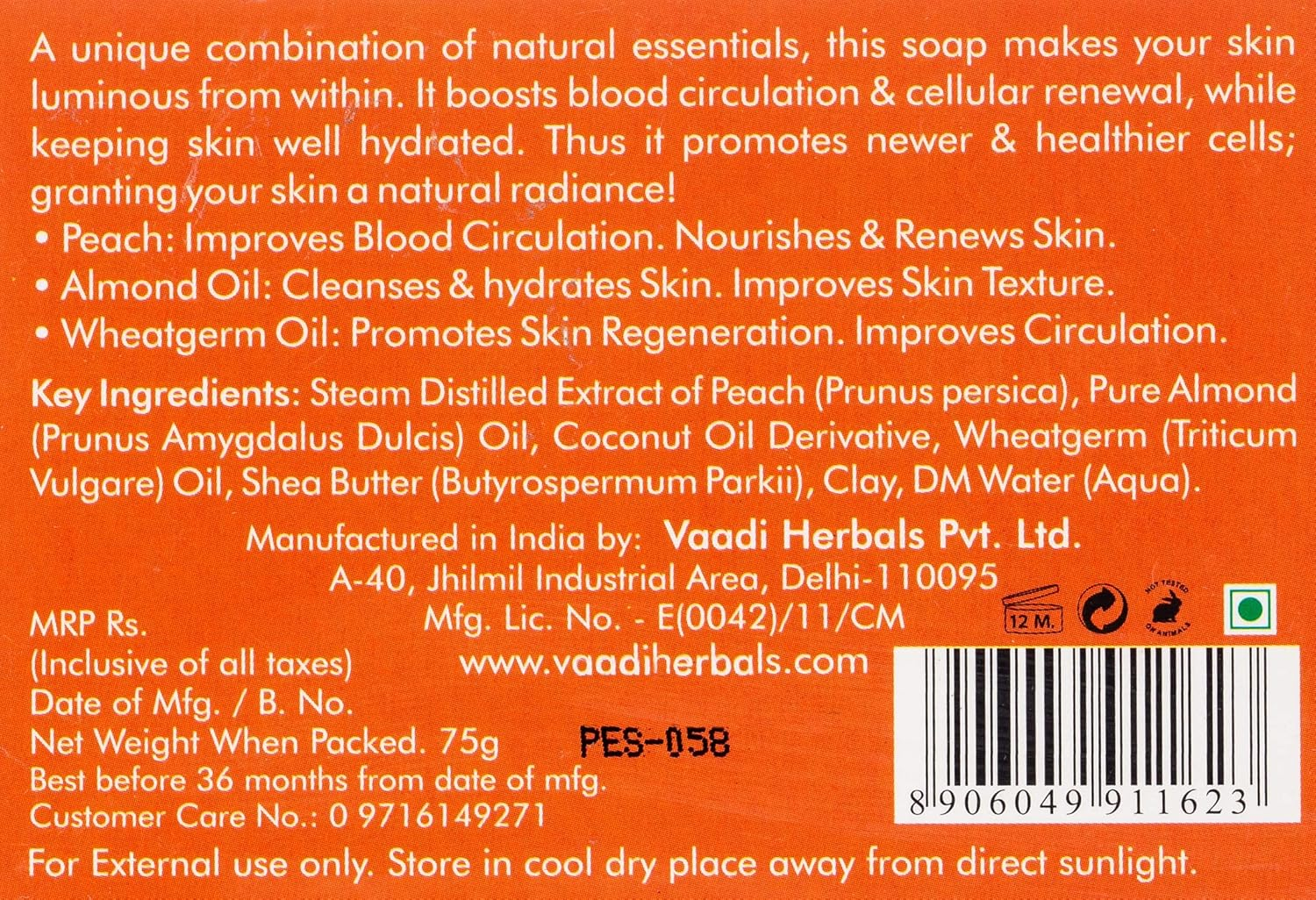 Vaadi Herbals Perky Peach Soap 6X75G image number 3