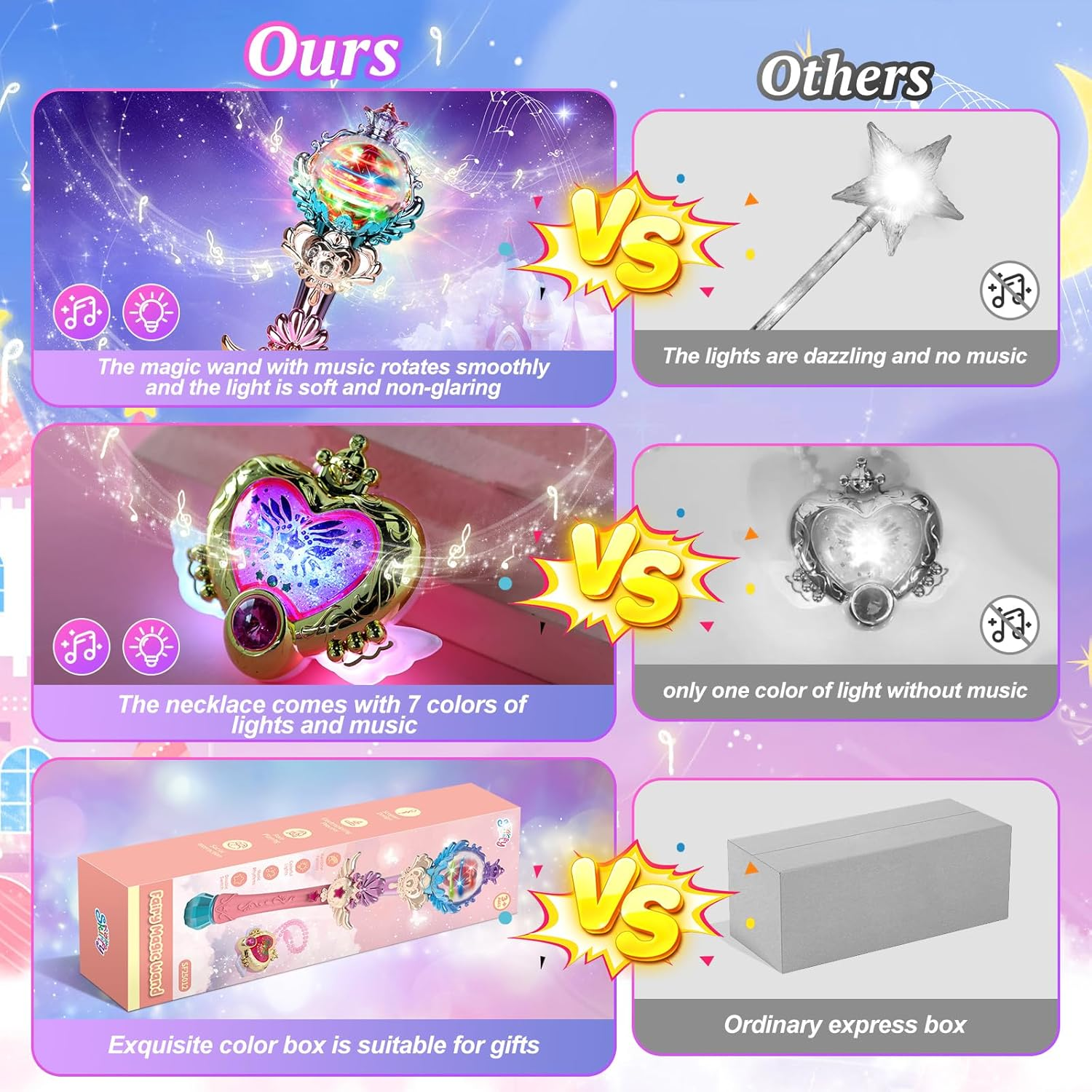 Skirfy Princess Toys Magic Wand for Girls, Fairy Wand with Spinning LED Light and Sound, Girl Halloween Birthday Party Favors for Kids Age 3 4 5 6 7 8 9 10 image number 4