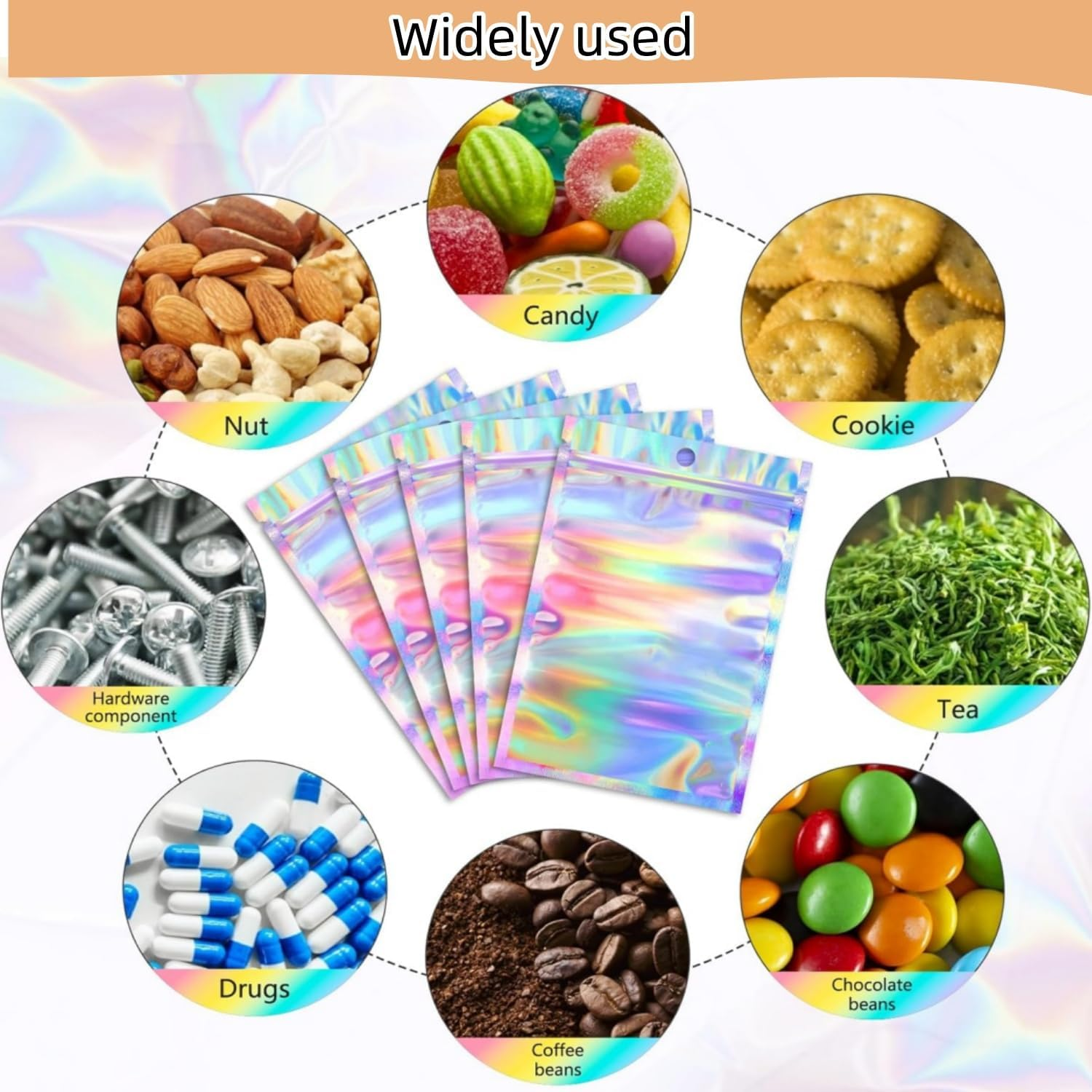 Foil Pouch Bags, 100 PCS Clear Resealable,Holographic Zip Lock Bags for Party Favor, Food Storage (7X 10Cm)