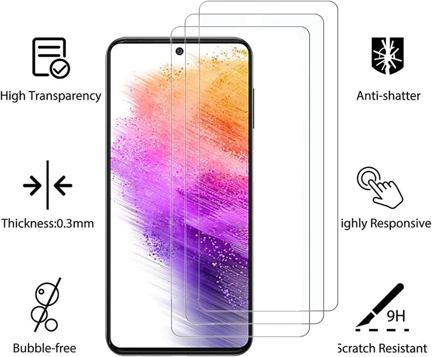HEYUS [3 Pack] for Samsung Galaxy A73 5G Screen Protector, [Case Friendly] 9H Hardness Premium Tempered Glass Screen Protector Film for Samsung Galaxy A73 5G image number 1