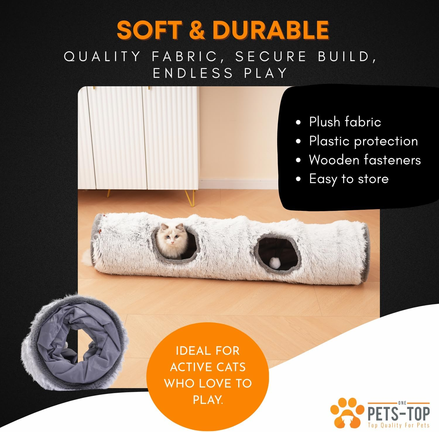 One PETS-TOP Cat Tunnel Long, XXL Cat Tunnel, Large Cats, Rustling Tunnel for Cats, Interactive Cat Toy for Indoors, Made of Soft Plush image number 5