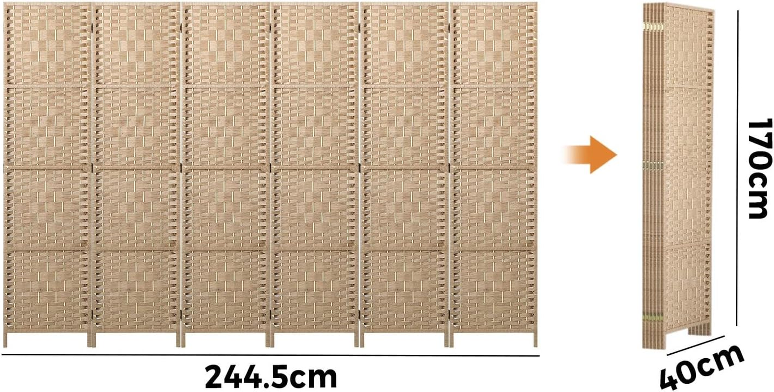 Oikiture Room Divider 6 Panel Screen Wood