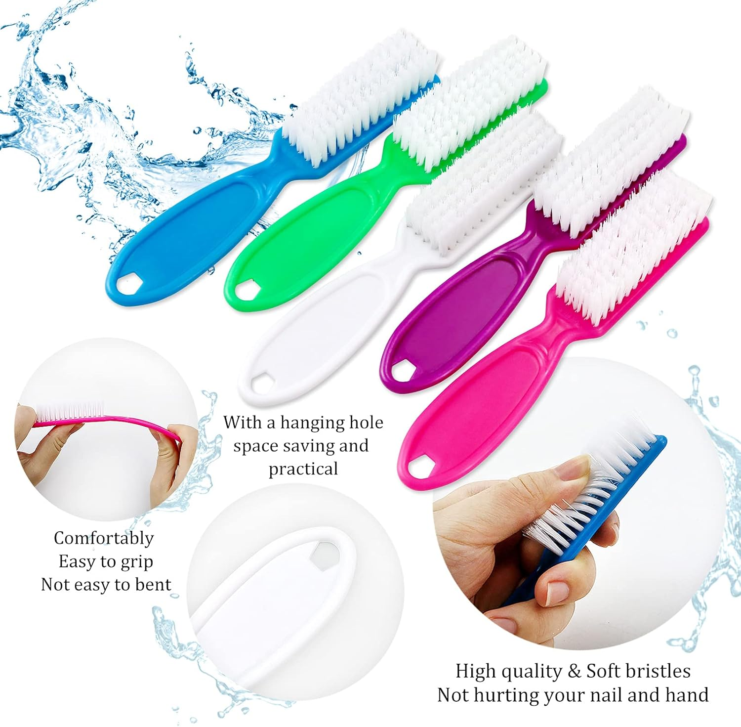 Fyess 25 Pcs Handle Grip Nail Brush Finger Nail Brushes Hand Fingernail Scrub Brush Nail Cleaner Long Handle Pedicure Brushes image number 2