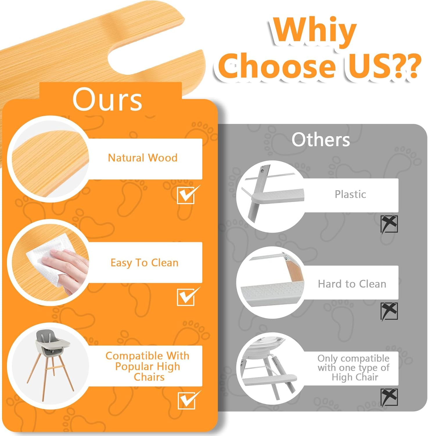 Bamboo High Chair Foot Rest - Adjustable Height, Prevent Slip Baby Highchairs Pedal Bamboo Wooden Footrest High Chair Accessories image number 4