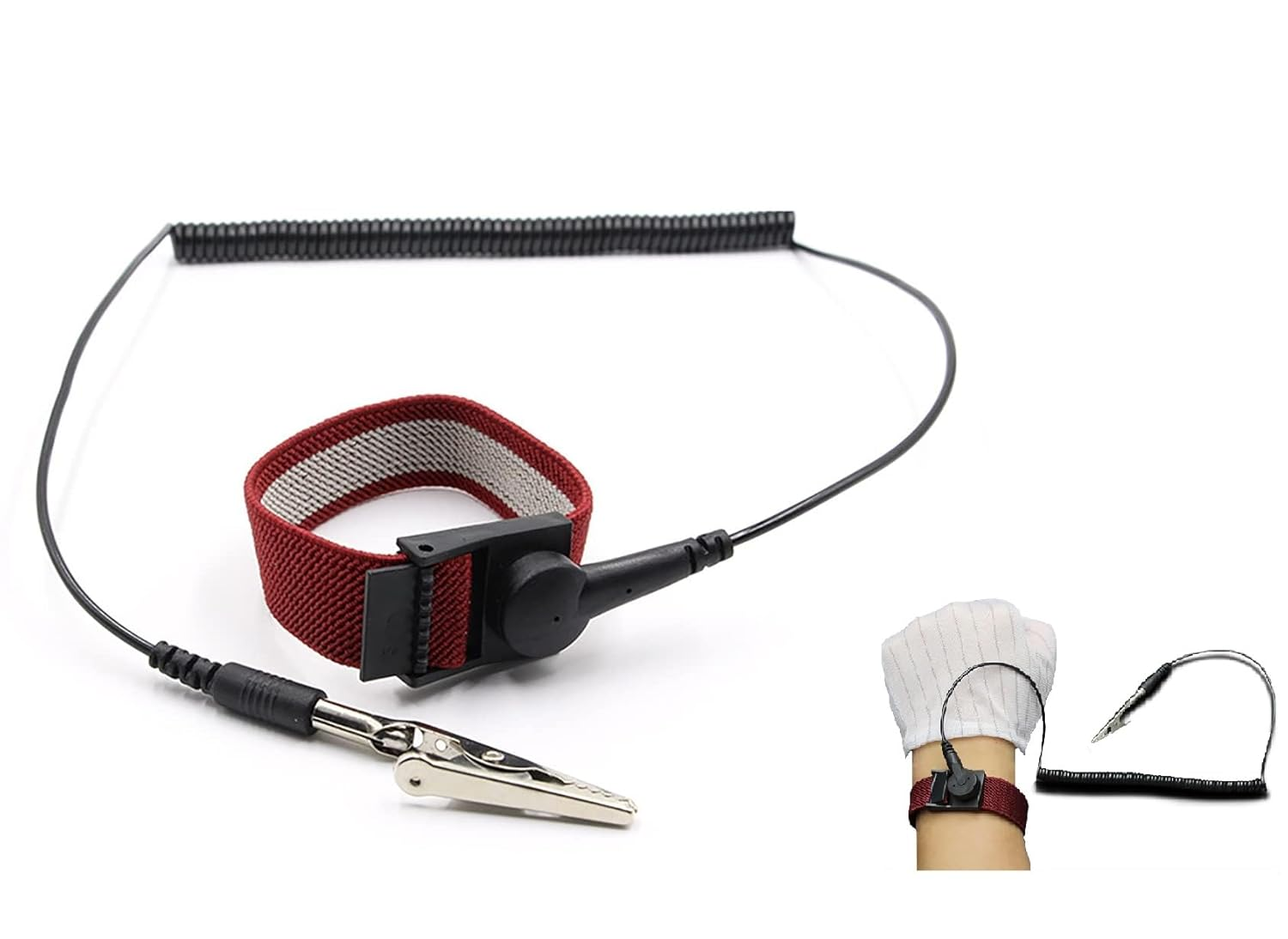 Anti Static Wrist Strap with Grounding Wire & Alligator Clip | Reusable ESD Bracelet for Electronics, PC Build, Computer Repair | Adjustable Conductive Wristband for Static Discharge Protection image number 4