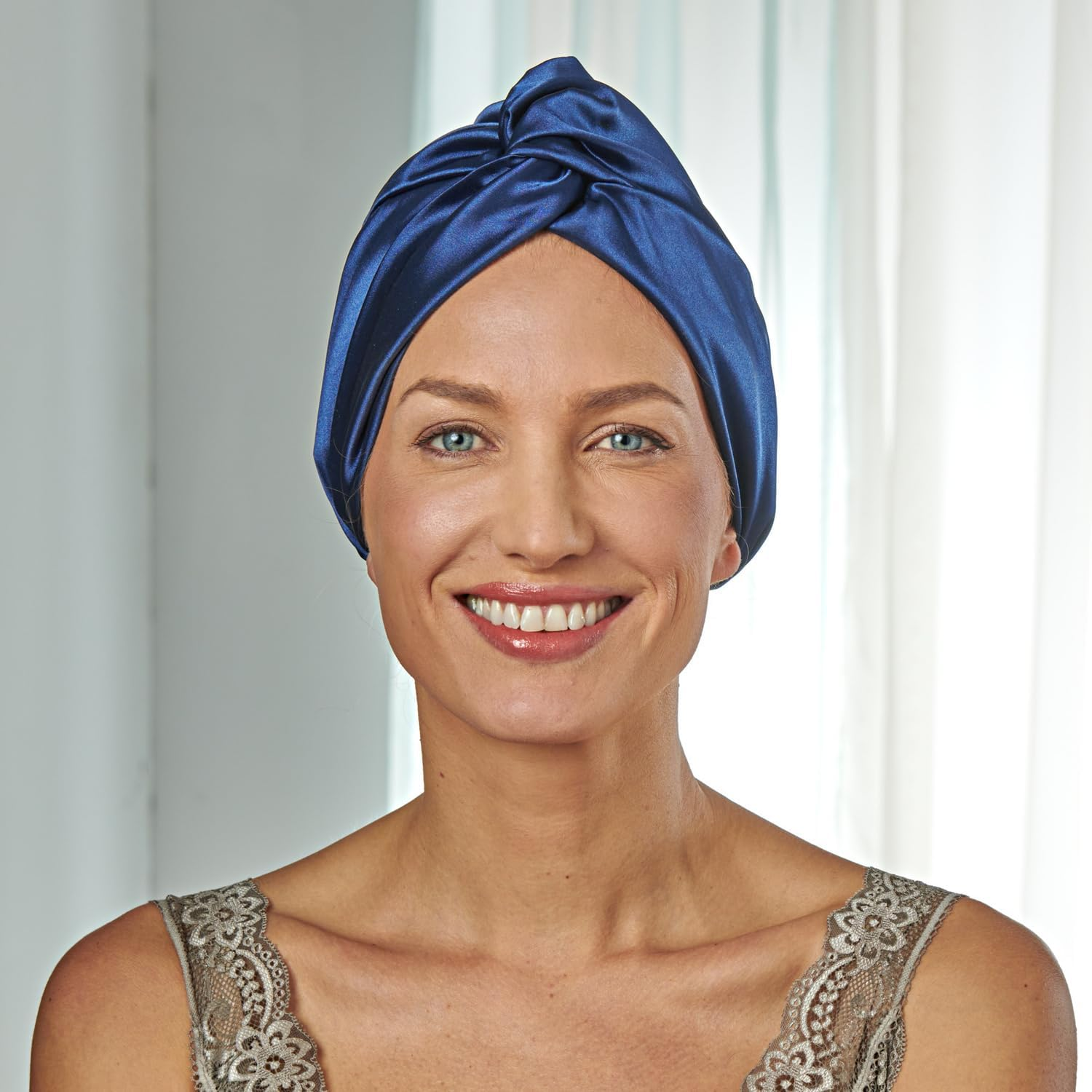 3 PAGEN&reg; Satin Sleep Cap in Dark Blue - Protects Hair from Split Ends and Frizz - Soft Feel - Sleep Cap for All Hair Types - Versatile - One Size Bonnet image number 2