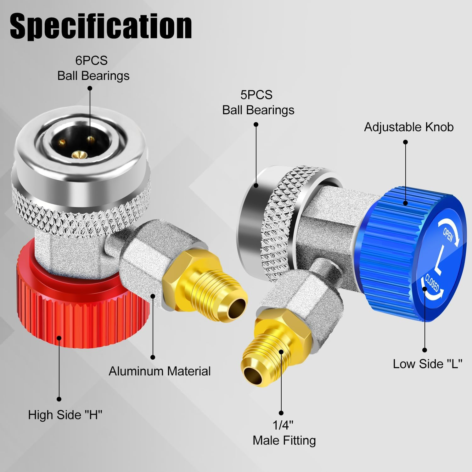 ADAFIRST AC R134A Adjustable Quick Coupler Adapters Work as Auto Air Conditioning Manifold Gauge Fittings, Automotive HVAC Low and High Side Service Port Connectors Connect Car Freon Charging Hose image number 1