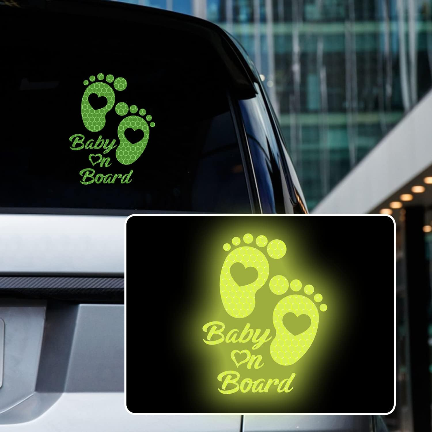 High Intensity Reflective Baby on Board Car Sticker Waterproof Cute Footprint Baby in Car Decal Safety Warning Sign Kids on Board Decal for Car Bumper Window (Mint Green)