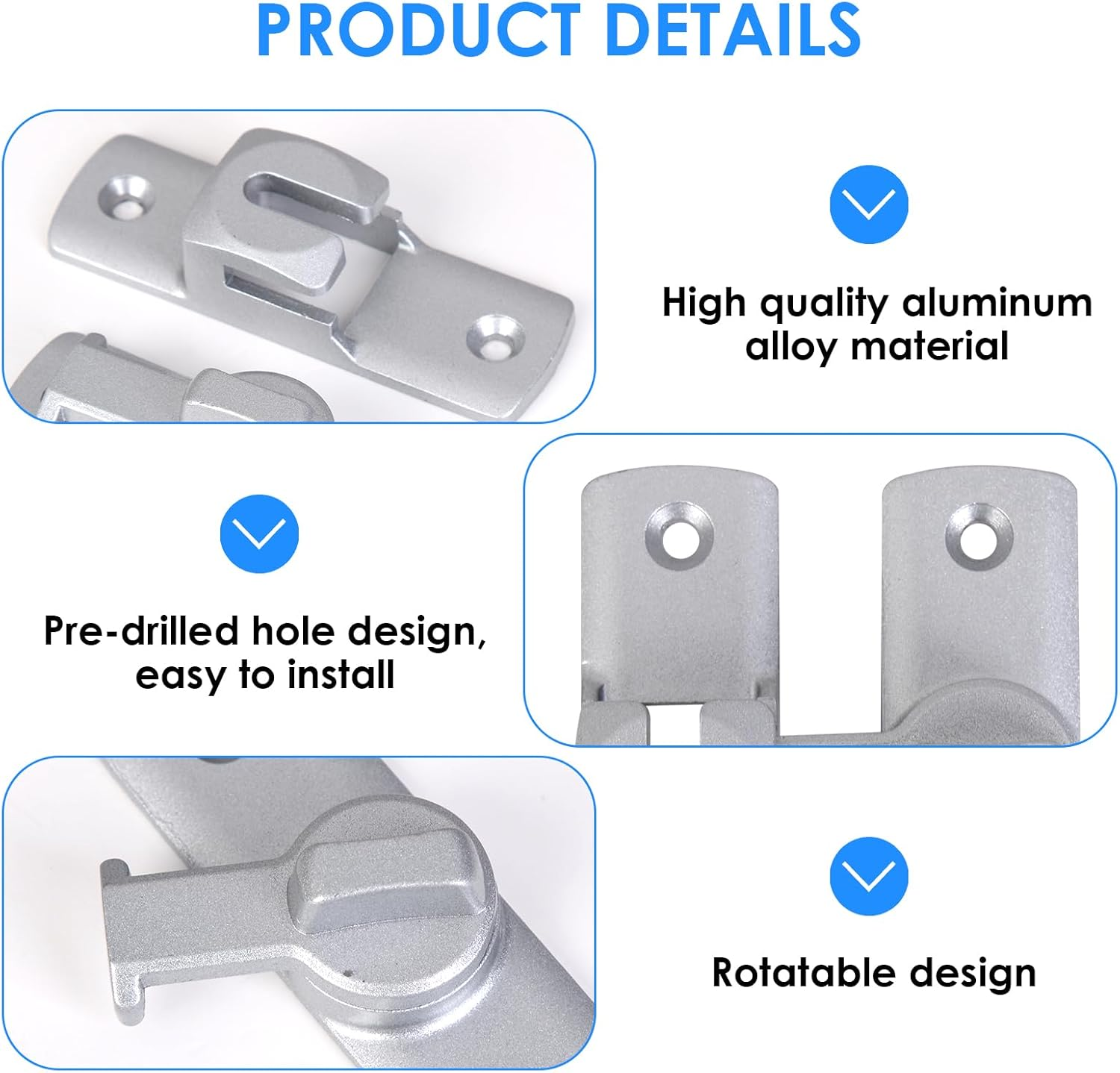 2 Pcs Silvery Barn Door Latches & Gold Gate Latches, Heavy Duty 90/180&deg; Adjustable Flip Gate Latches Hardware, Zinc Alloy Right Angle Lock for Sliding Doors, Cabinets, Bathrooms & Fences