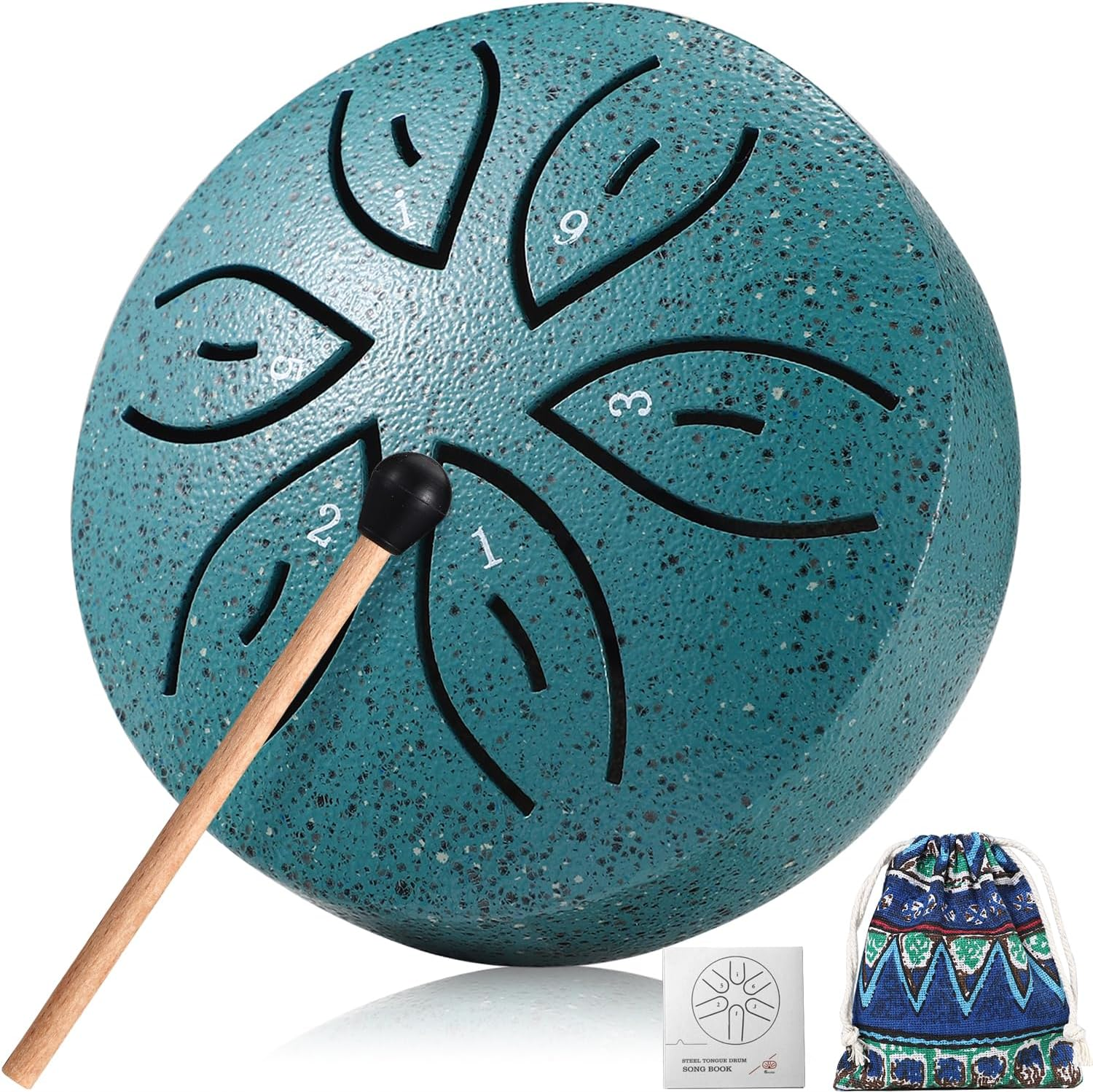 Facmogu Steel Tongue Drum for Outside, 3 Inch 6 Notes Chakra Drum for Outdoor Use, Mini Handpan Drum for Sound Bath, Musical Education Entertainment Meditation Yoga Zen Gifts - Green (Leaf Pattern) image number 4