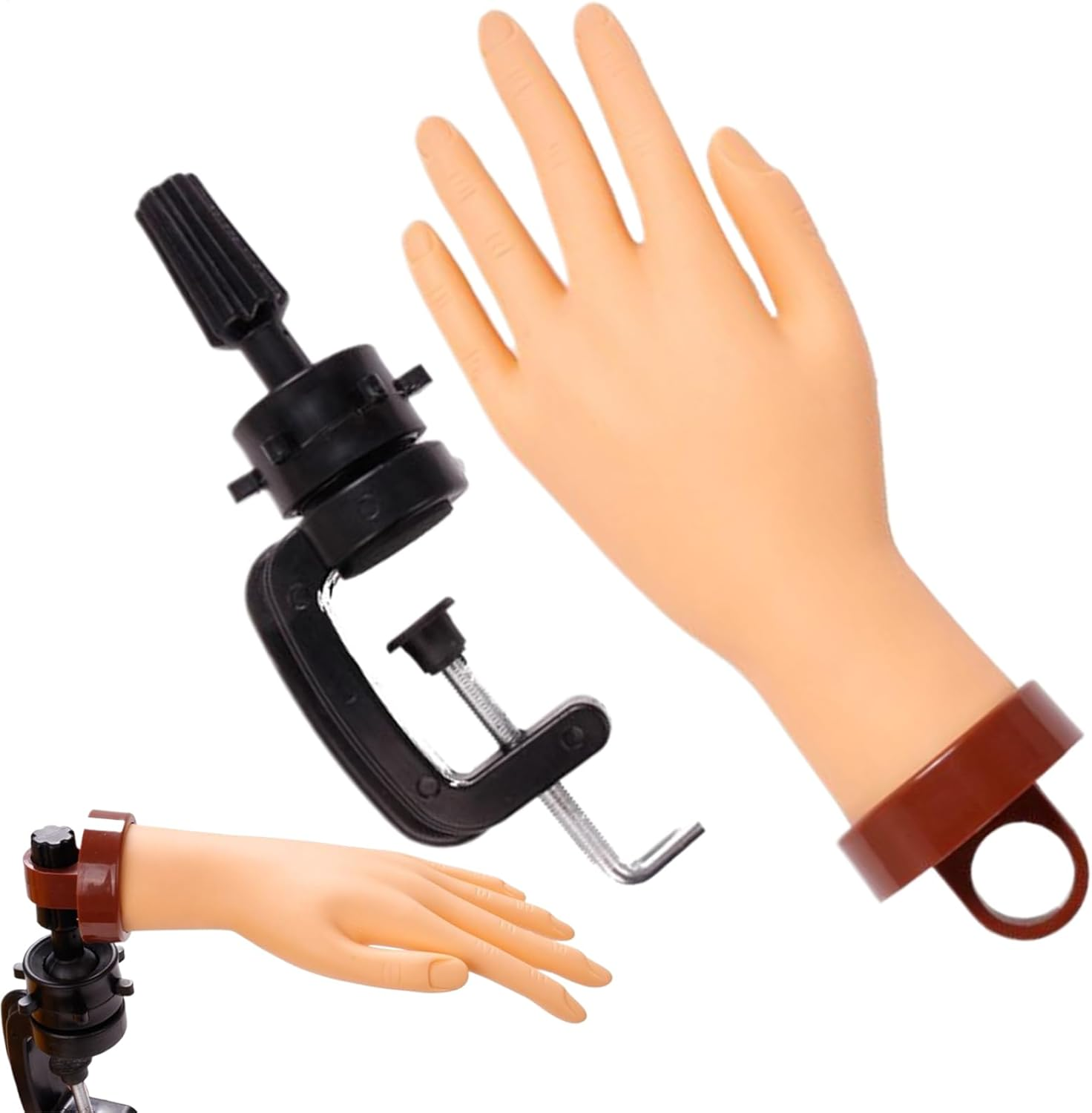 Nail Practice Hand - Bendable Nail Practice Fake Hand with Holder - Realistic Mannequin Training Model Tool for Teaching Beginners Beauty Salon Artists image number 1