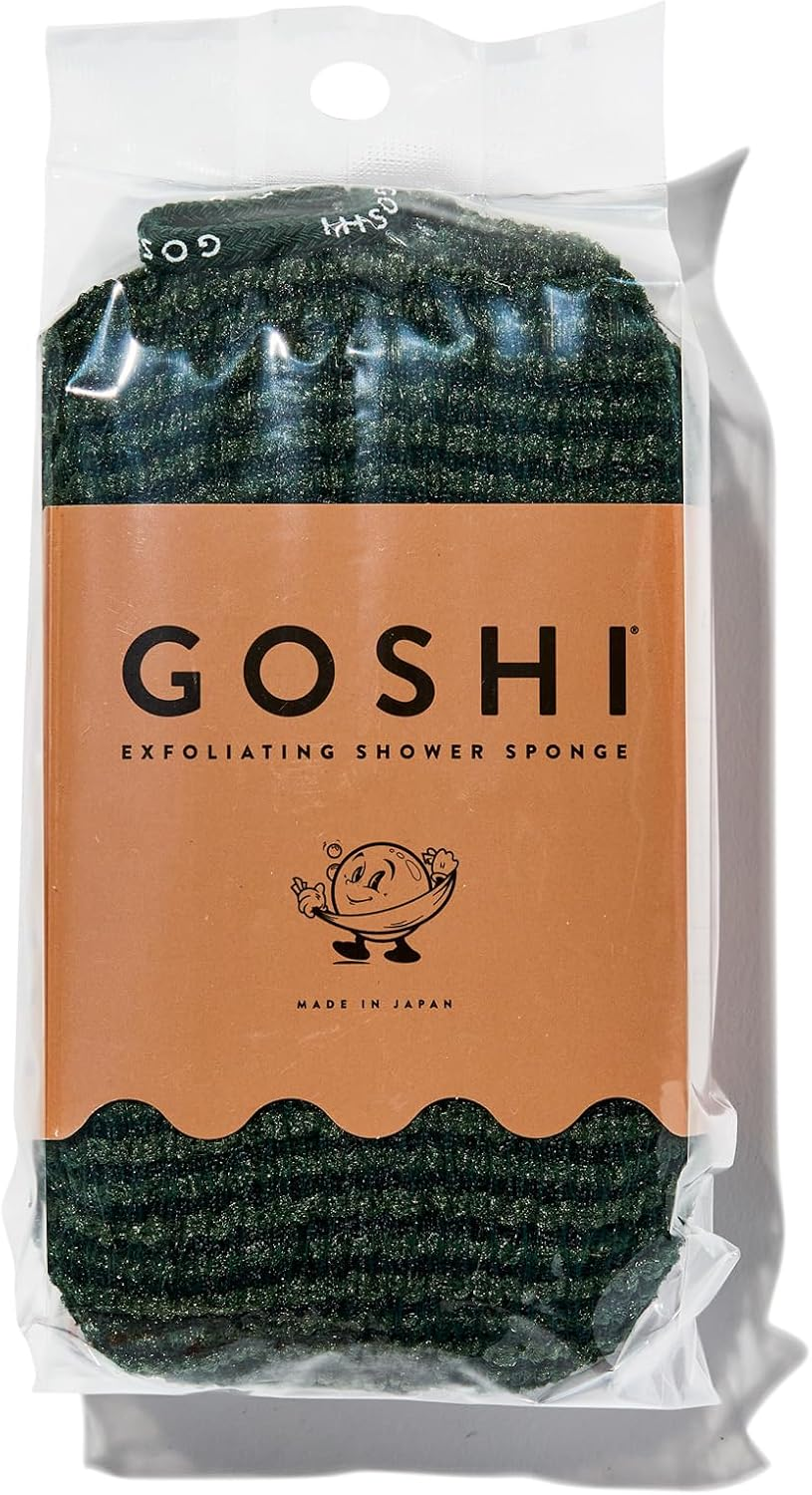 GOSHI Exfoliating Shower Sponge - Rip-Resistant, Rapid-Drying Exfoliating Bath Sponge for All Skin Types - Indigo Blue - Made in Japan
