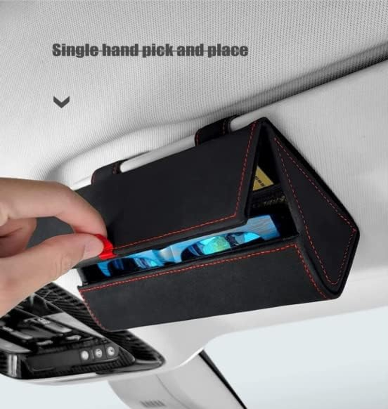 BOOC Soft Suede Car Sun Visor Glasses Case,Bigger Space Magnetic Ticket Card Sunglasses Storage Box Glasses Holder Compatible with Universal Vehicle Accessories image number 1