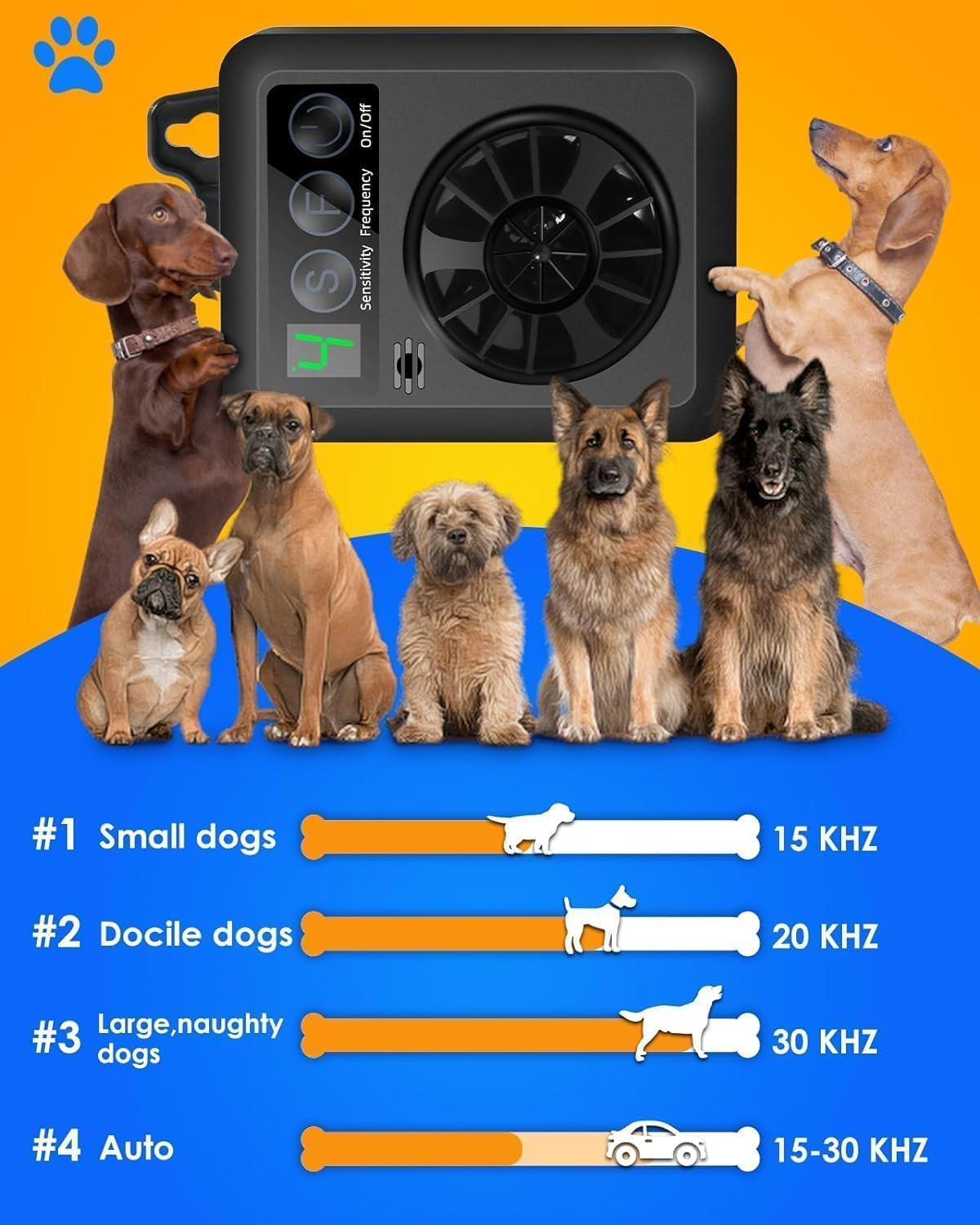 Rechargeable Dog Barking Control Devices Waterproof 50Ft Ultrasonic Dog Bark Deterrent with 4 Levels Sonic anti Bark Device for Dogs image number 4