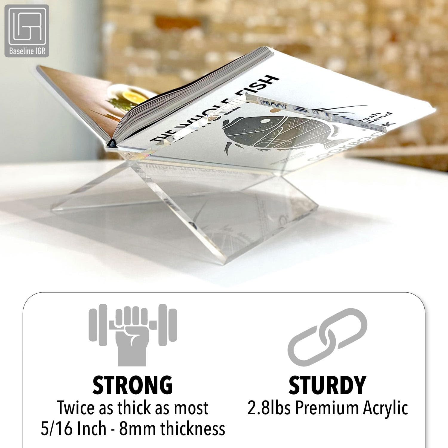 Acrylic Book Stand | Book Display Stand | Large | Angled | Book Holder | Bible Stand | Cookbook Stand | Recipe Holder | Sturdy | Modern Clear Acrylic | for Reading & Displaying Your Favorite Book - White image number 5