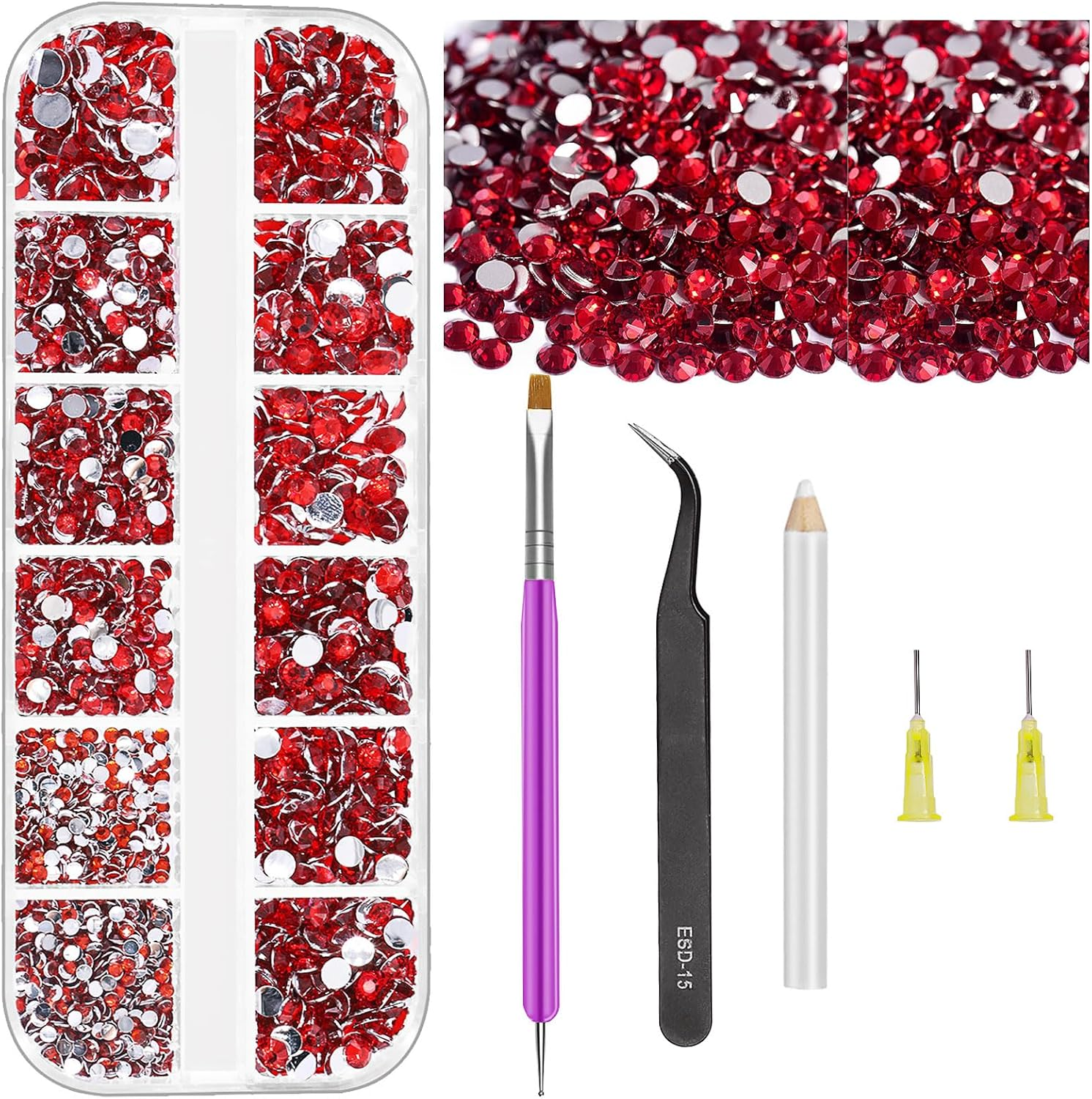 Swpeet 2606Pcs Jewelry Adhesive with 4 Mixed Sizes 2Mm 3Mm 4Mm 5Mm Clear Rhinestones Kit, Clear Flat Back Crystal round Glass Gems for DIY Clothes Fabric Shoes Jewelry Making Nail Art