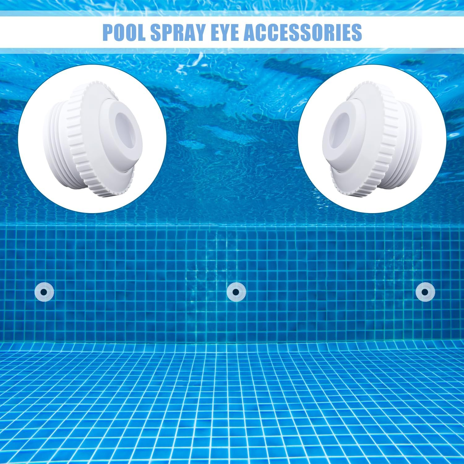 3Pcs Swimming Pool Return Jet, 3/4" Pool & Spa Replacement Parts with Adjustable 1/2" Swivel Eye Directional Flow Inlet Pool Jet Nozzles White Smooth Pool Return Fittings