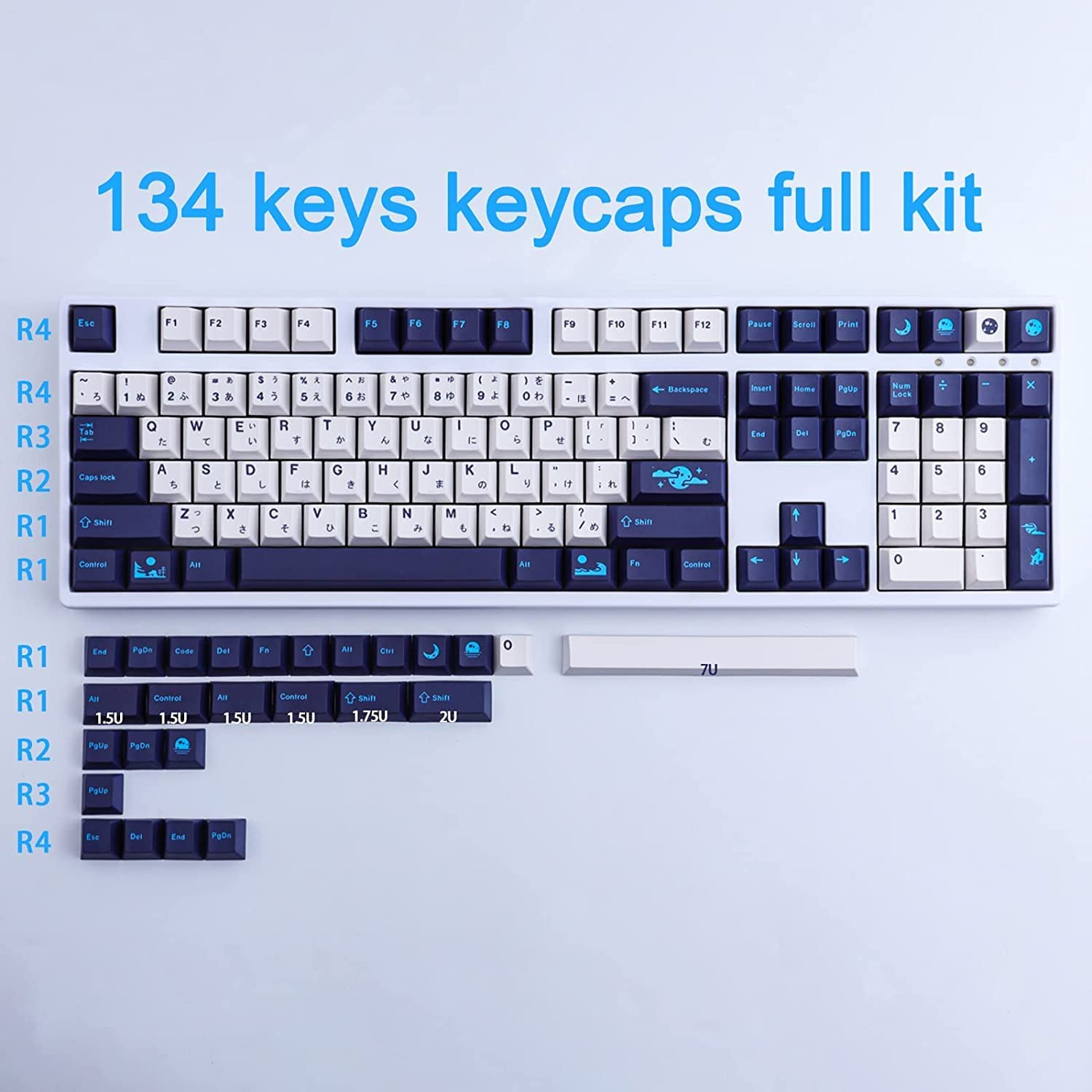 PBT Keycaps,134 Keys Dye Sublimation Cherry Profile Keycaps with 7U Spacebar Custom PBT Keycap Set Japanese Keycaps for Cherry MX Switches Mechanical Keyboards image number 6