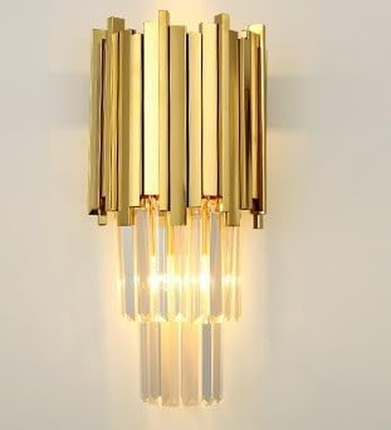 USOR Gold Crystal Wall Light Modern Crystal Wall Mount Lighting Fixture Pendant Wall Sconce for Bedroom Living Room Hallway image number 6