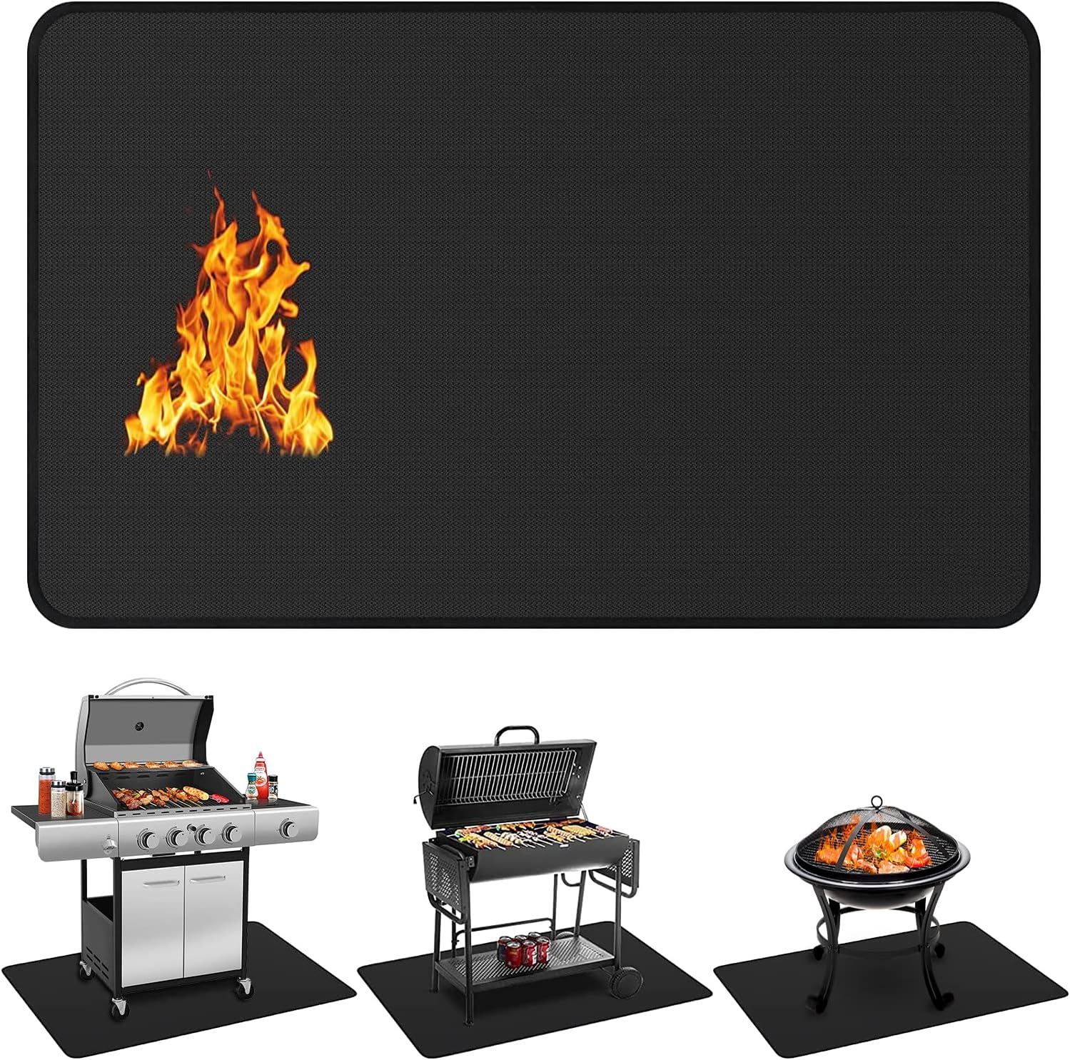 Protebox 60 X 40 Inch under Grill Mats for Outdoor Grill, Double-Sided Fireproof Deck and Patio Protector Mat, BBQ Mat for under BBQ, Waterproof Oil-Proof Grill Floor Pads Fire Pit Mat Fireplace Mat image number 6