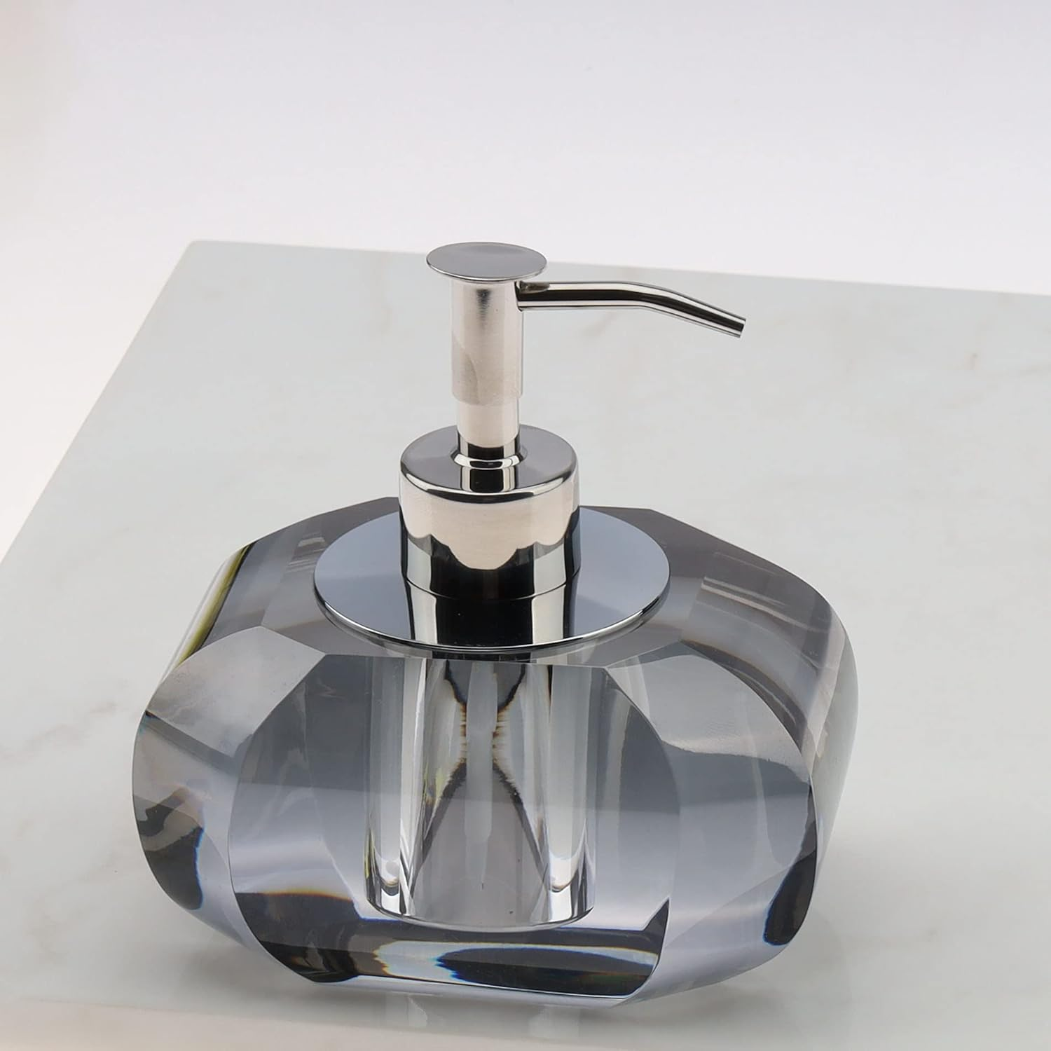 Woration Crystal Glass Hand Soap Dispenser Bathroom Modern Luxurious Decorative Lotion Dispenser Rust Proof Stainless Steel Pump for Home Kitchen Hotel Club Ornaments image number 2