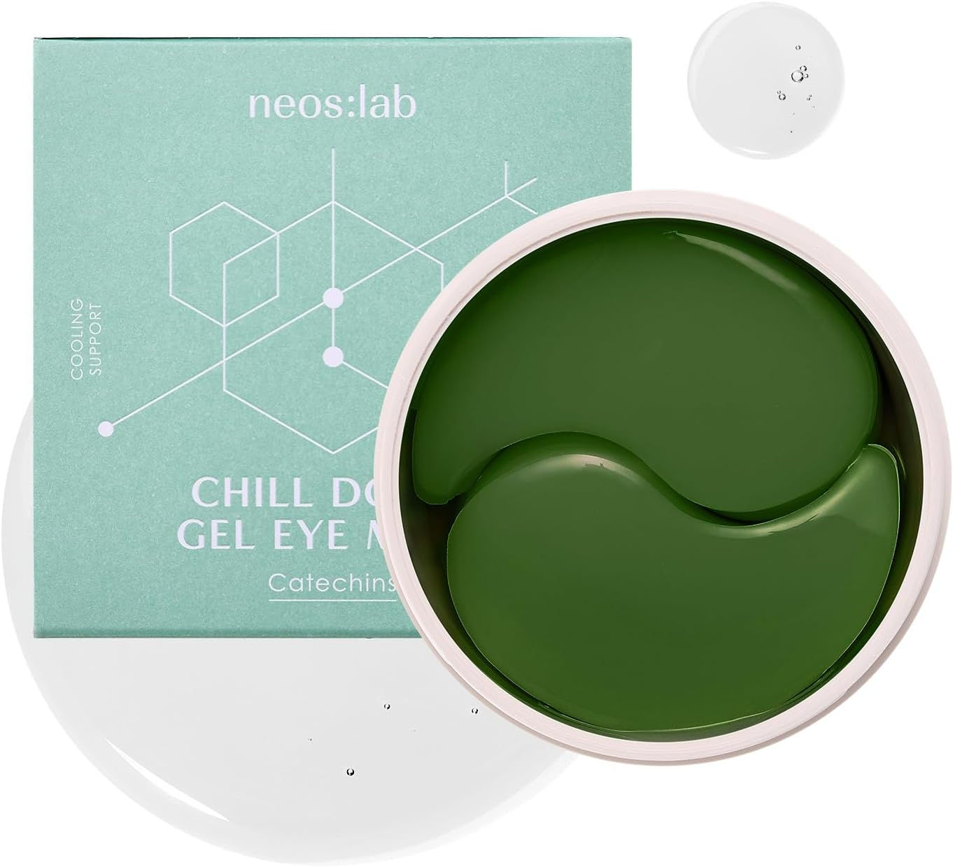 Neos:Lab Chill down Gel Eye Mask 60Ea (30Pairs) - Cooling Hydrogel Eye Patch with Catechins, Arnica Flower, Vitamins, Caffeine for Relieving Tired Skin, Even Skin Tone, Reducing Eye Bags, Puffy Eye