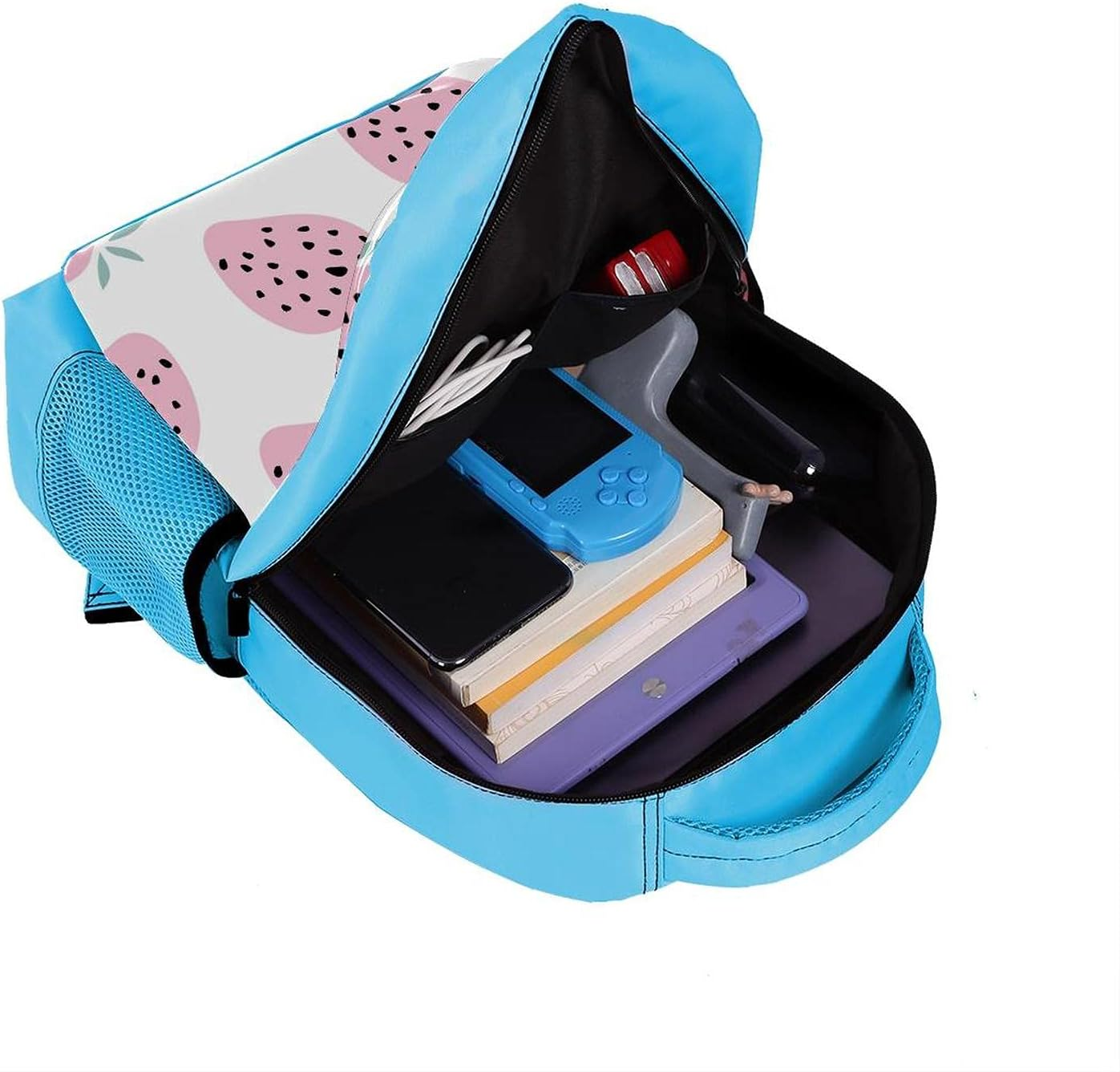 Blue Backpack Boy Bookbags Rucksack Men Travel Handbag Daypack Pink Summer Fruit Strawberry