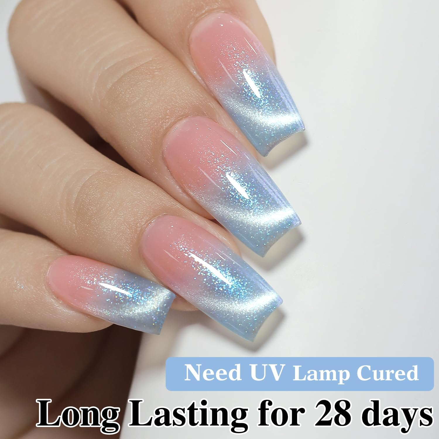 Double Rhythm 0.5 Oz Cat Eye Gel Polish with Magnet Same Color Same Bottle Holographic Glitter Shimmer Translucent Color Salon 15 ML Magnetic Nail Art (Mermaid Blue-Mc1162) image number 4