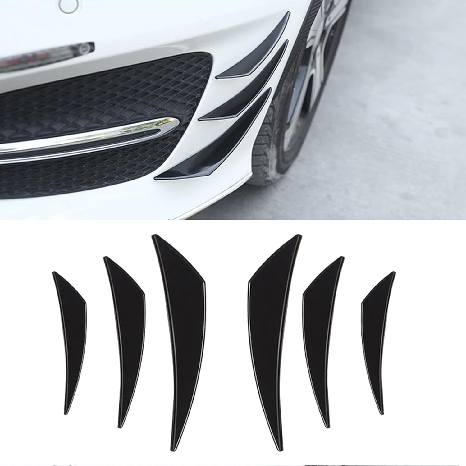 Gunhunt Pack-6 Car Spoiler Canards Kit, Body Anti-Collision Diffuser, Exterior Soft Rubber Decorative Stickers, Car Universal Auto Front Bumper Lip Splitter (Glossy Black)