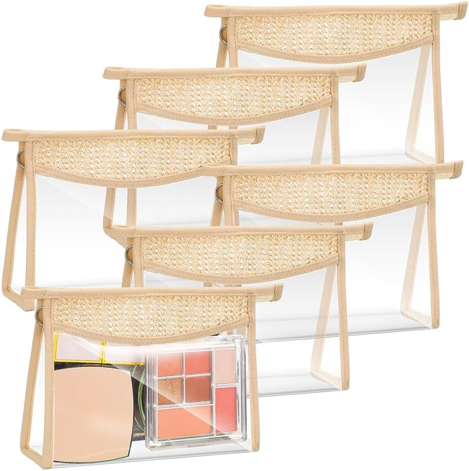 6 Pieces Transparent Makeup Bag, Splicing Waterproof Transparent Makeup Bag with Zipper, Travel Portable Toiletry Storage Bag, Fashion Storage Bag (Beige) image number 2