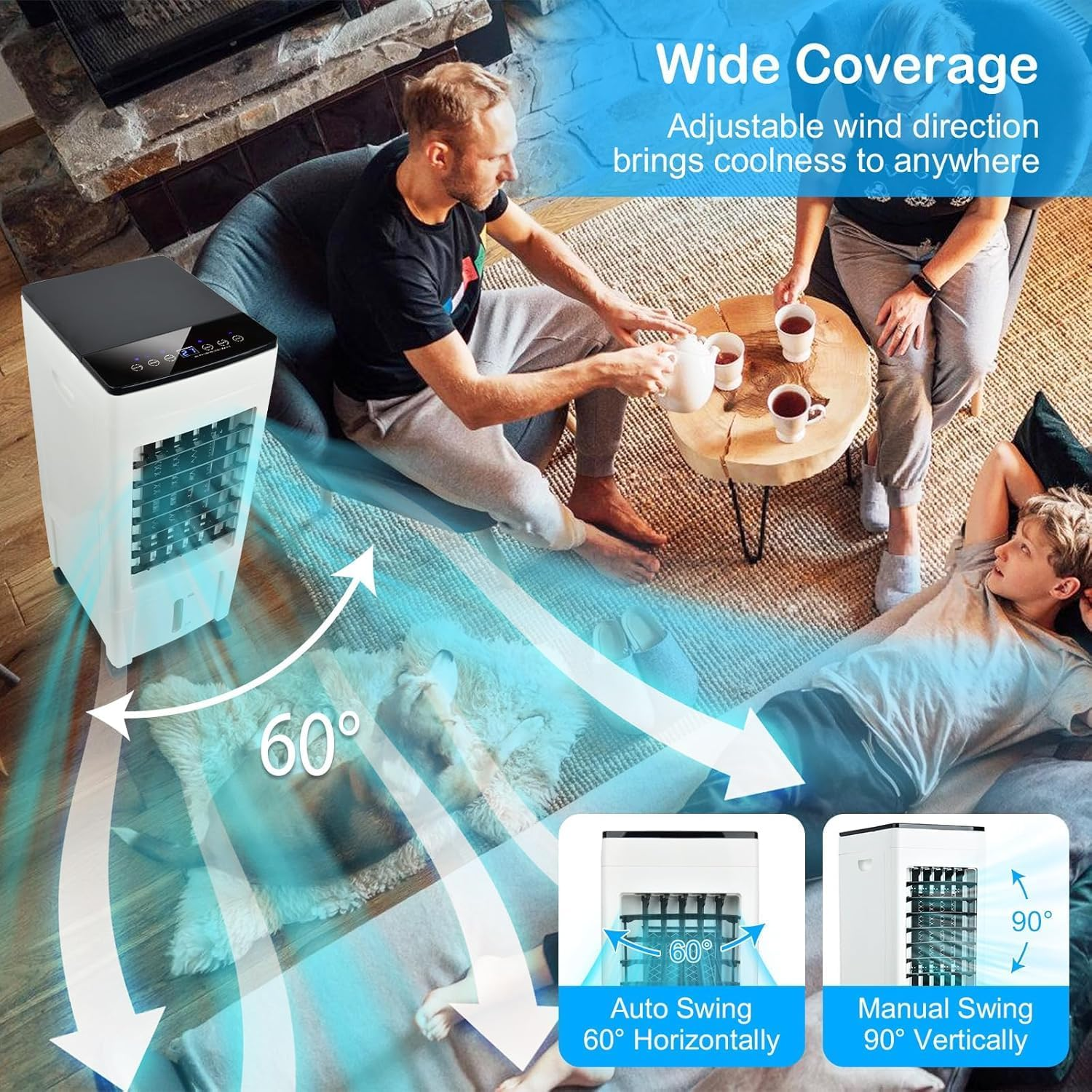 COBUY Evaporative Air Cooler Conditioner, 3 in 1 Portable 8L Cooling Fan Humidifier with Adjustable Louvres, 4 Ice Box, 3 Wind Modes, 3 Speeds, Timer for Home Office Room image number 2